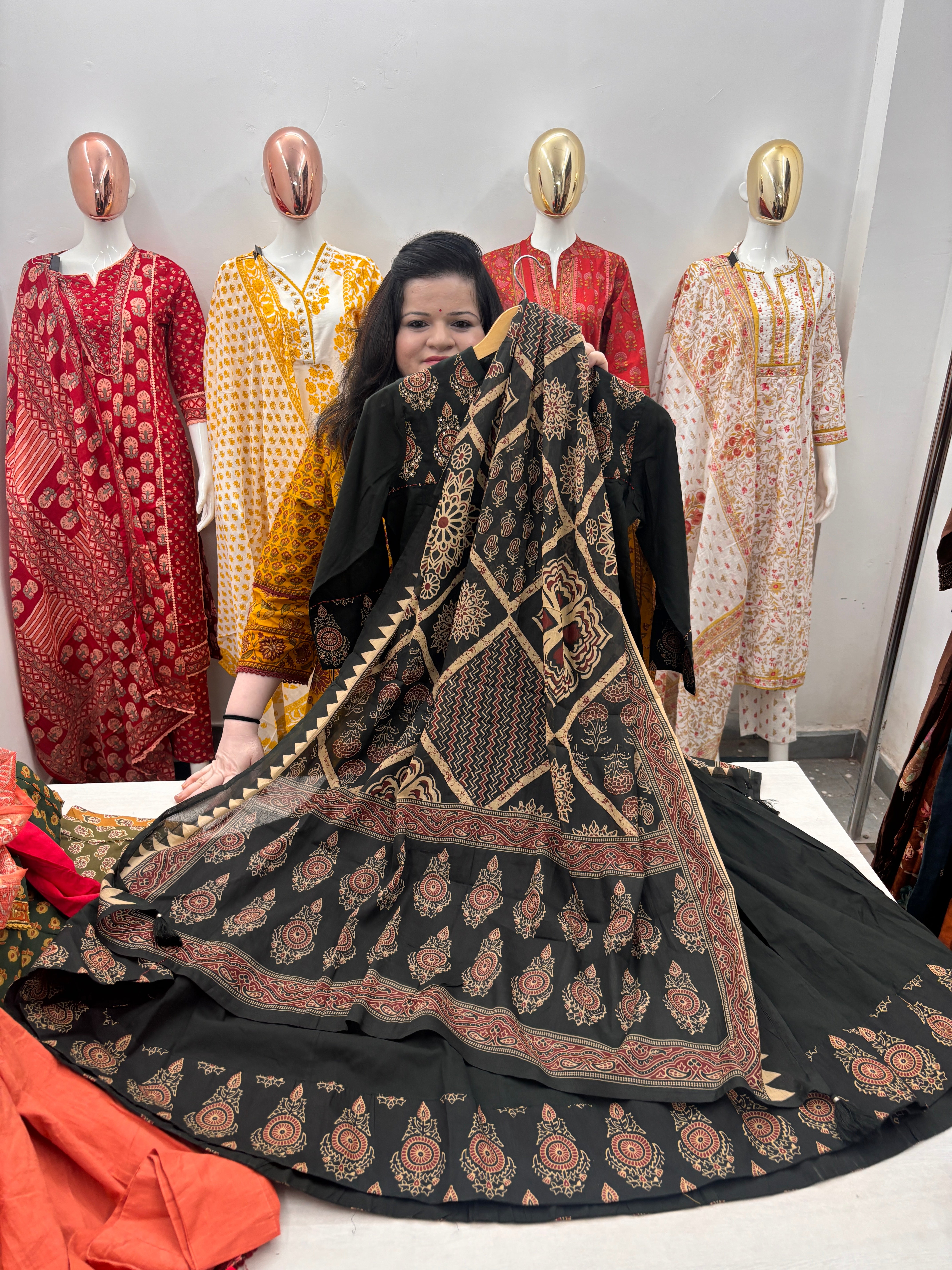 Cotton Anarkali Kurta set with handwork