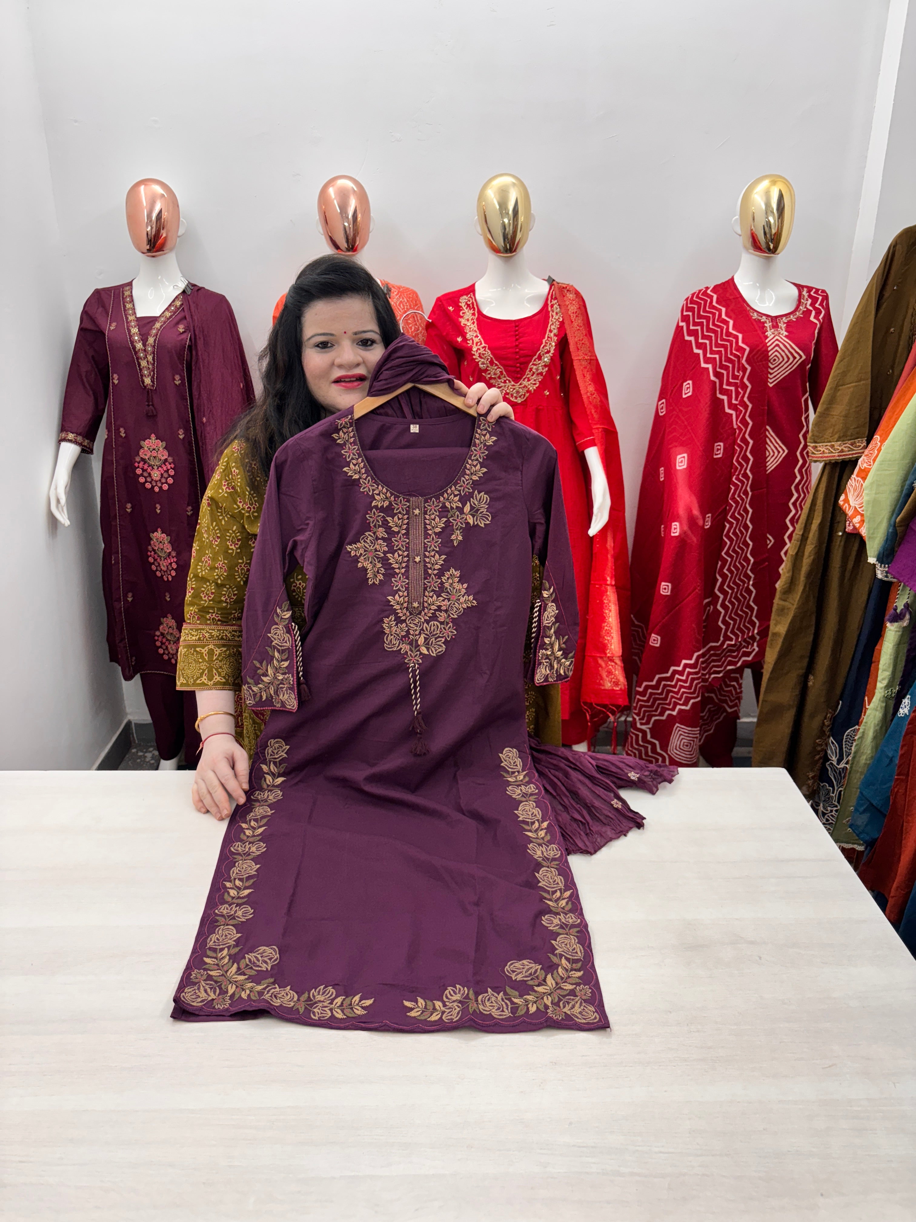 Straight Cotton dupatta set