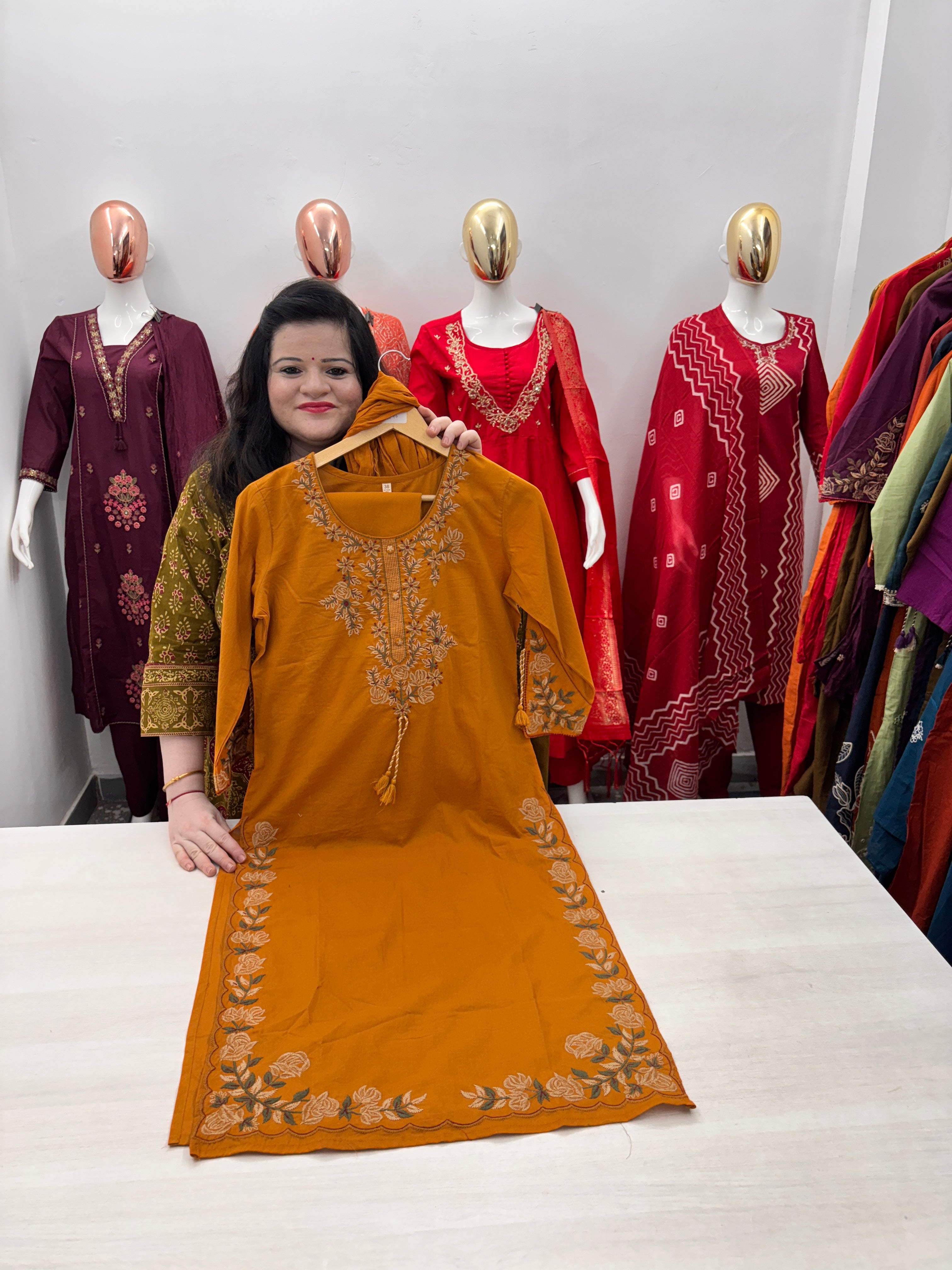 Straight Cotton dupatta set