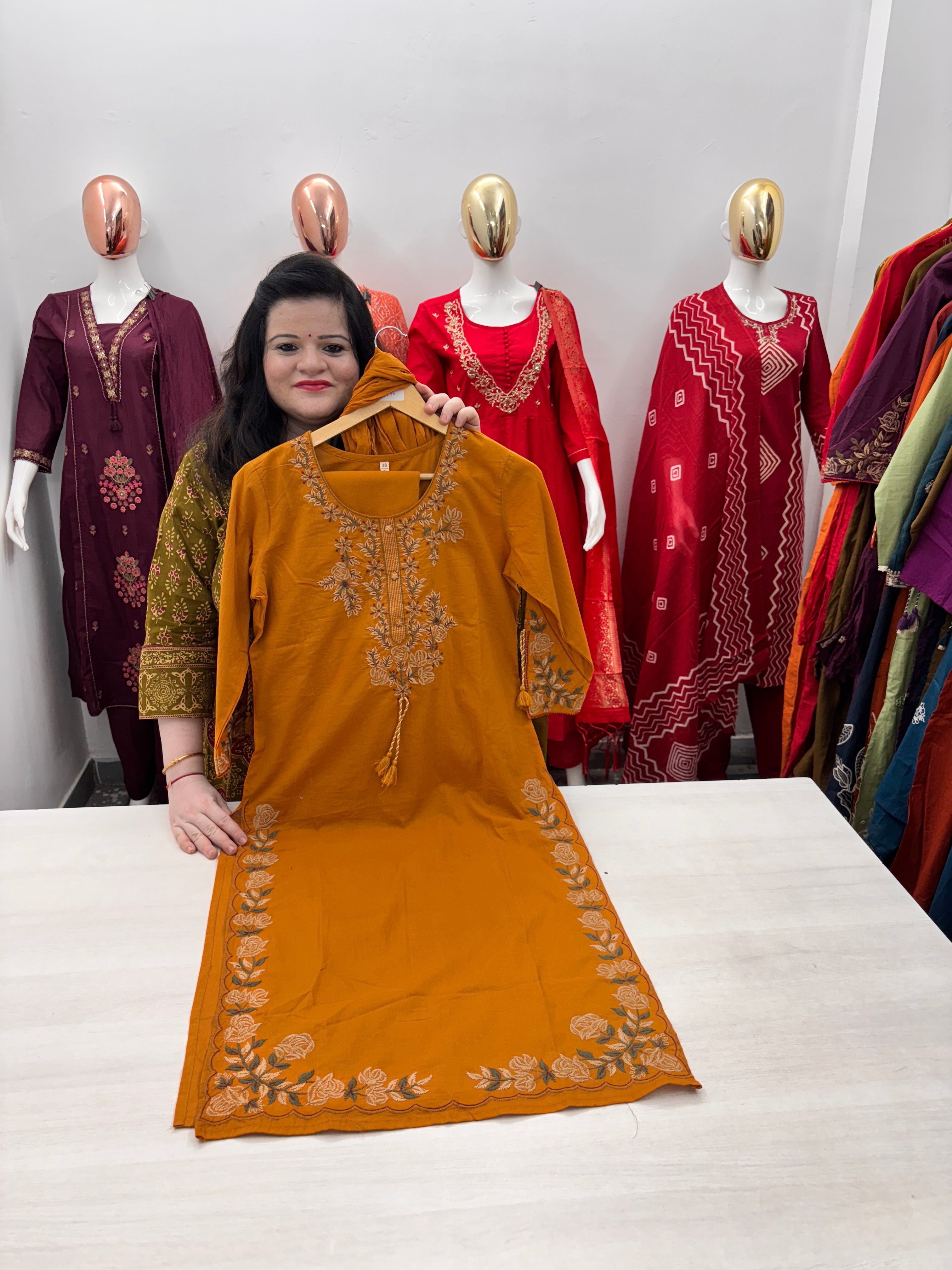 Straight Cotton dupatta set