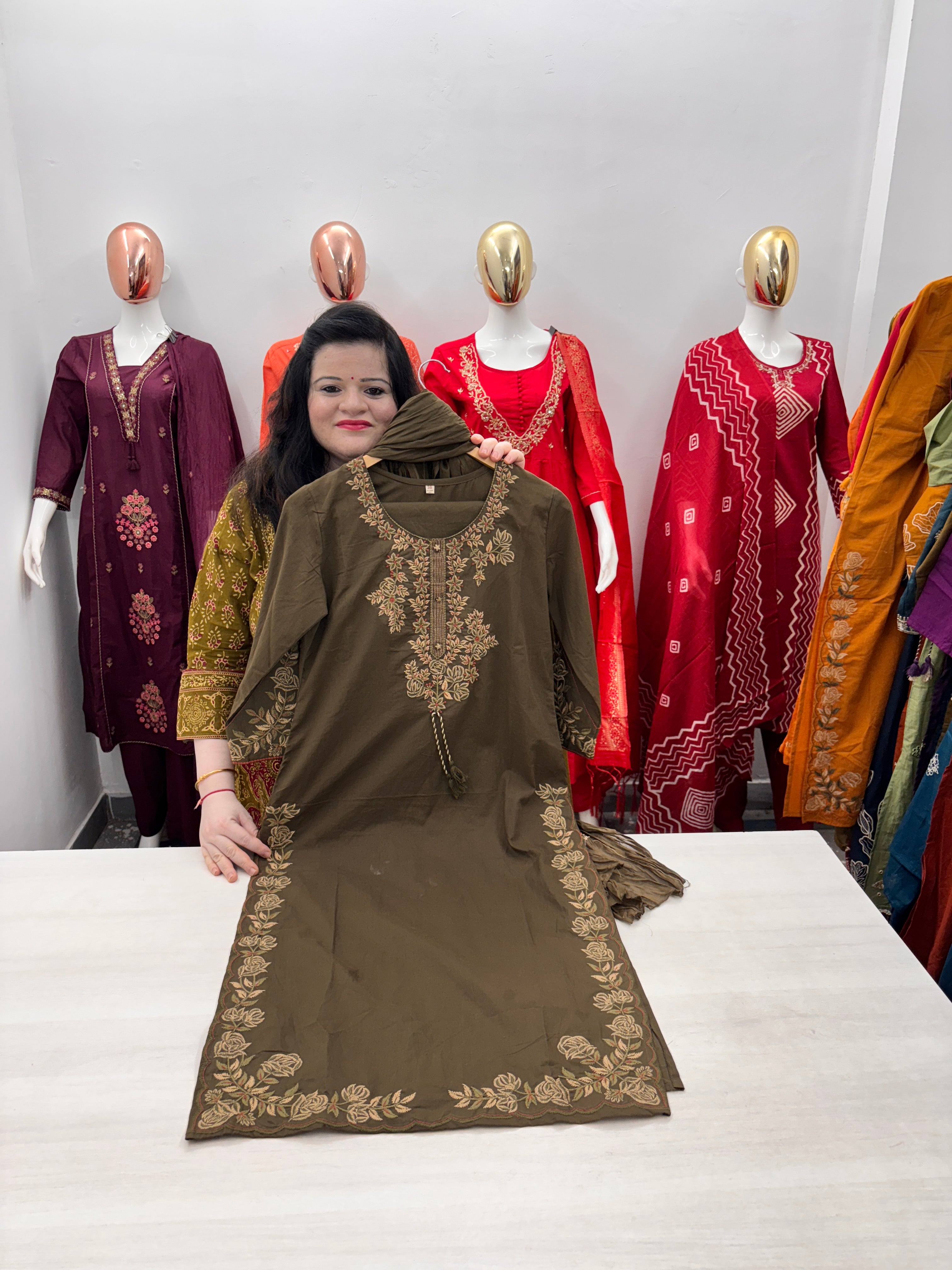 Straight Cotton dupatta set