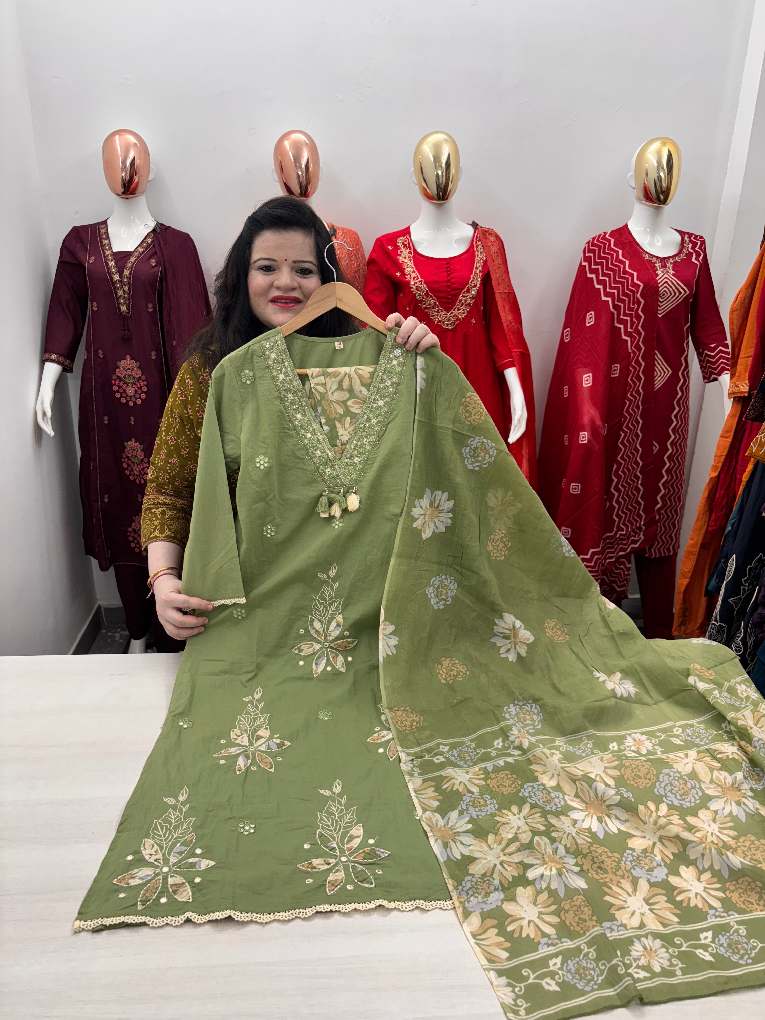 Cambric cotton 3pc dupatta set