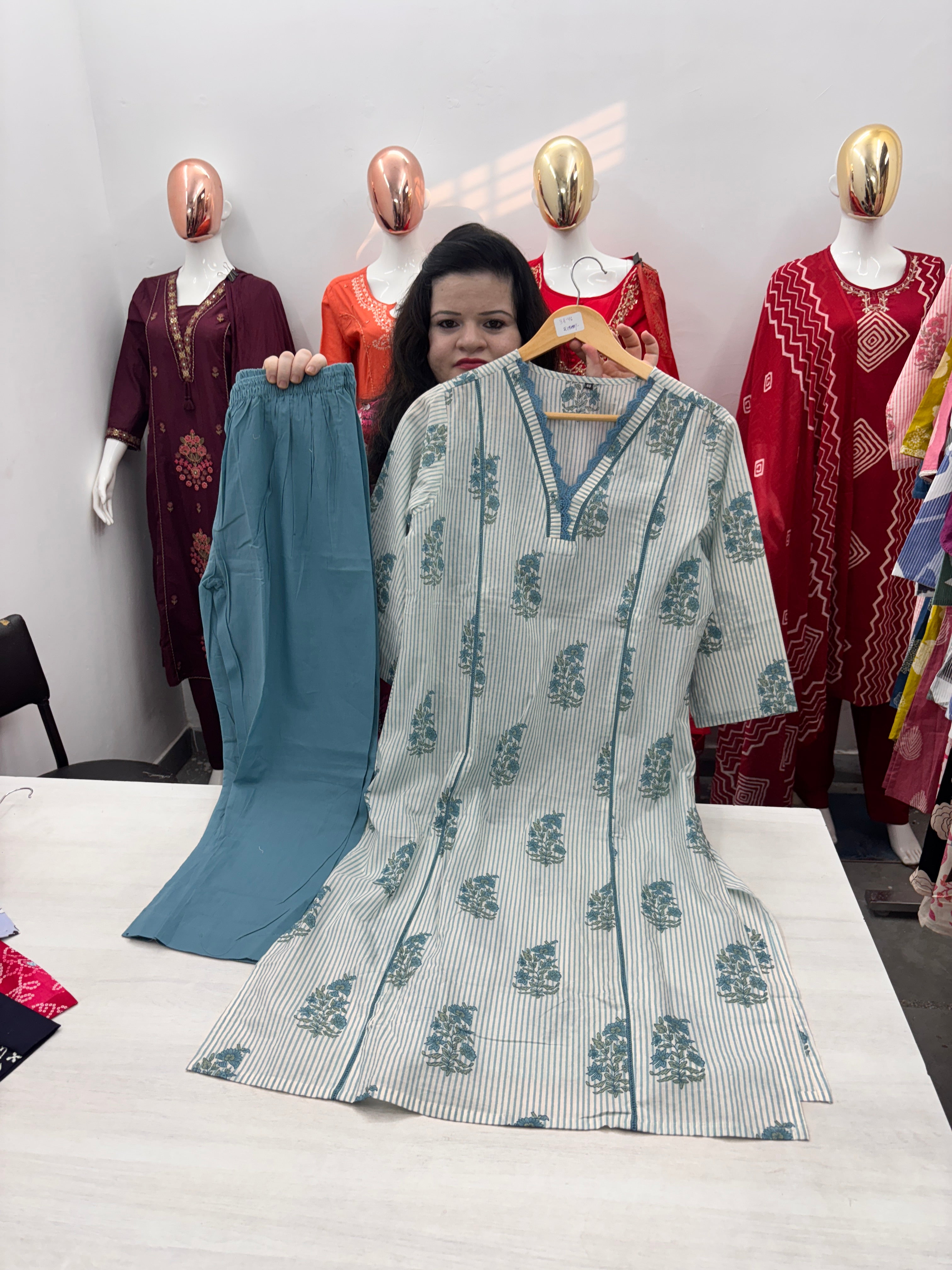 Long Kurta cambric cotton coord set