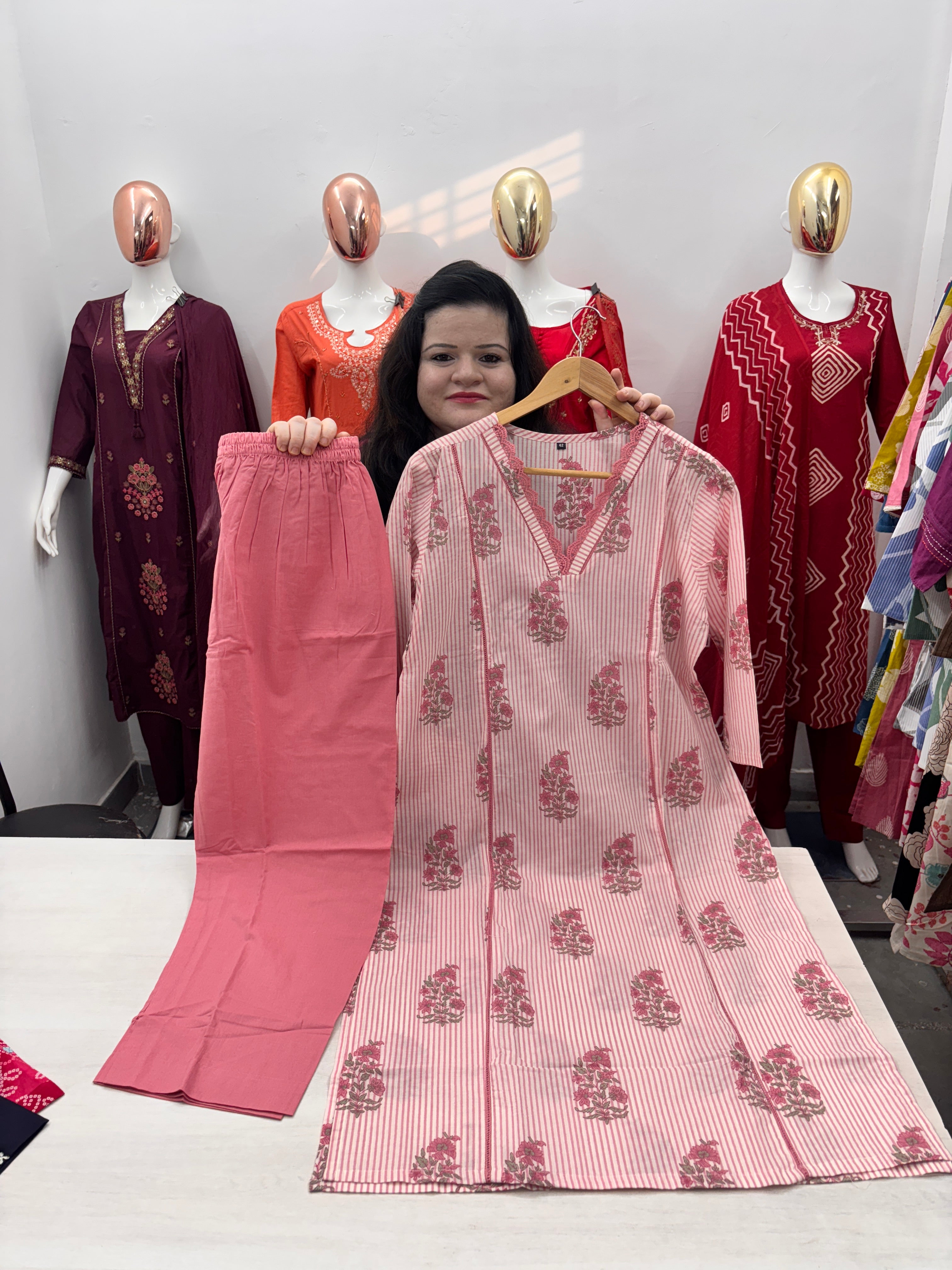 Long Kurta cambric cotton coord set