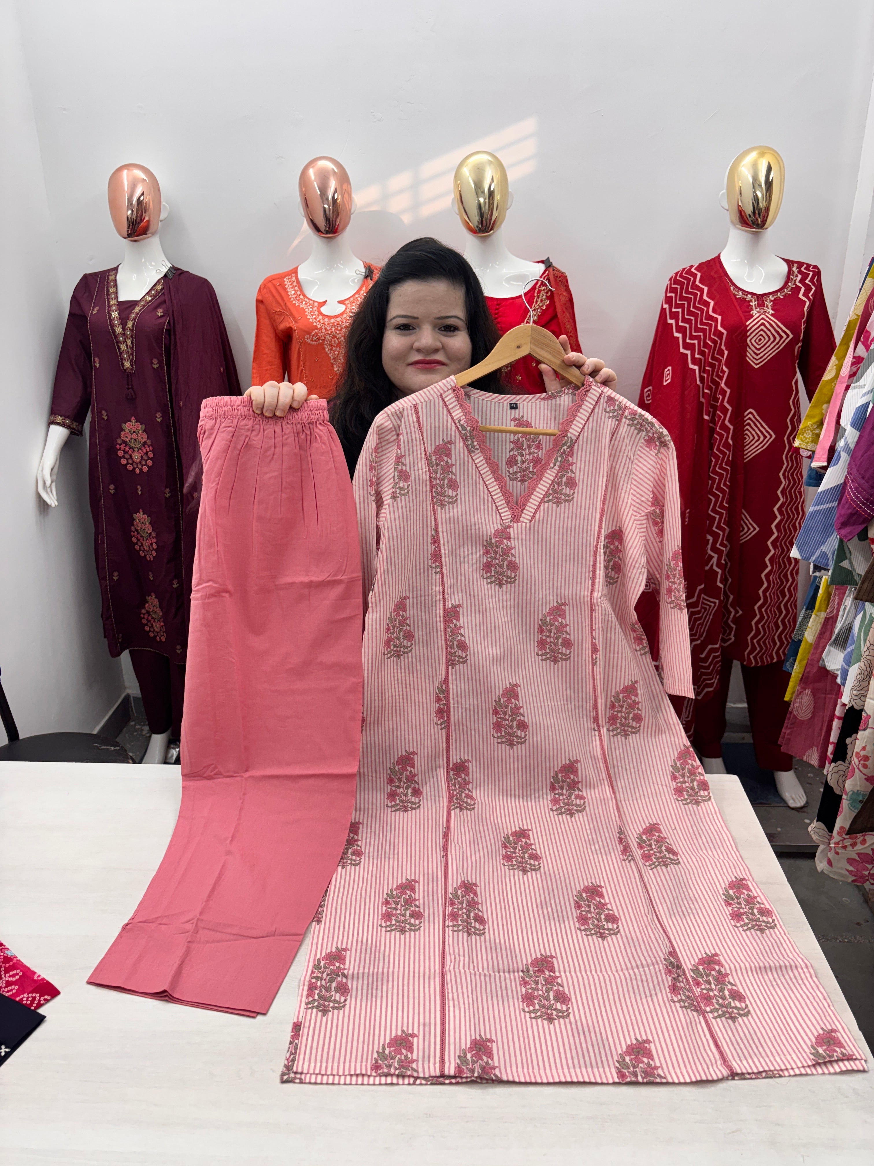 Long Kurta cambric cotton coord set