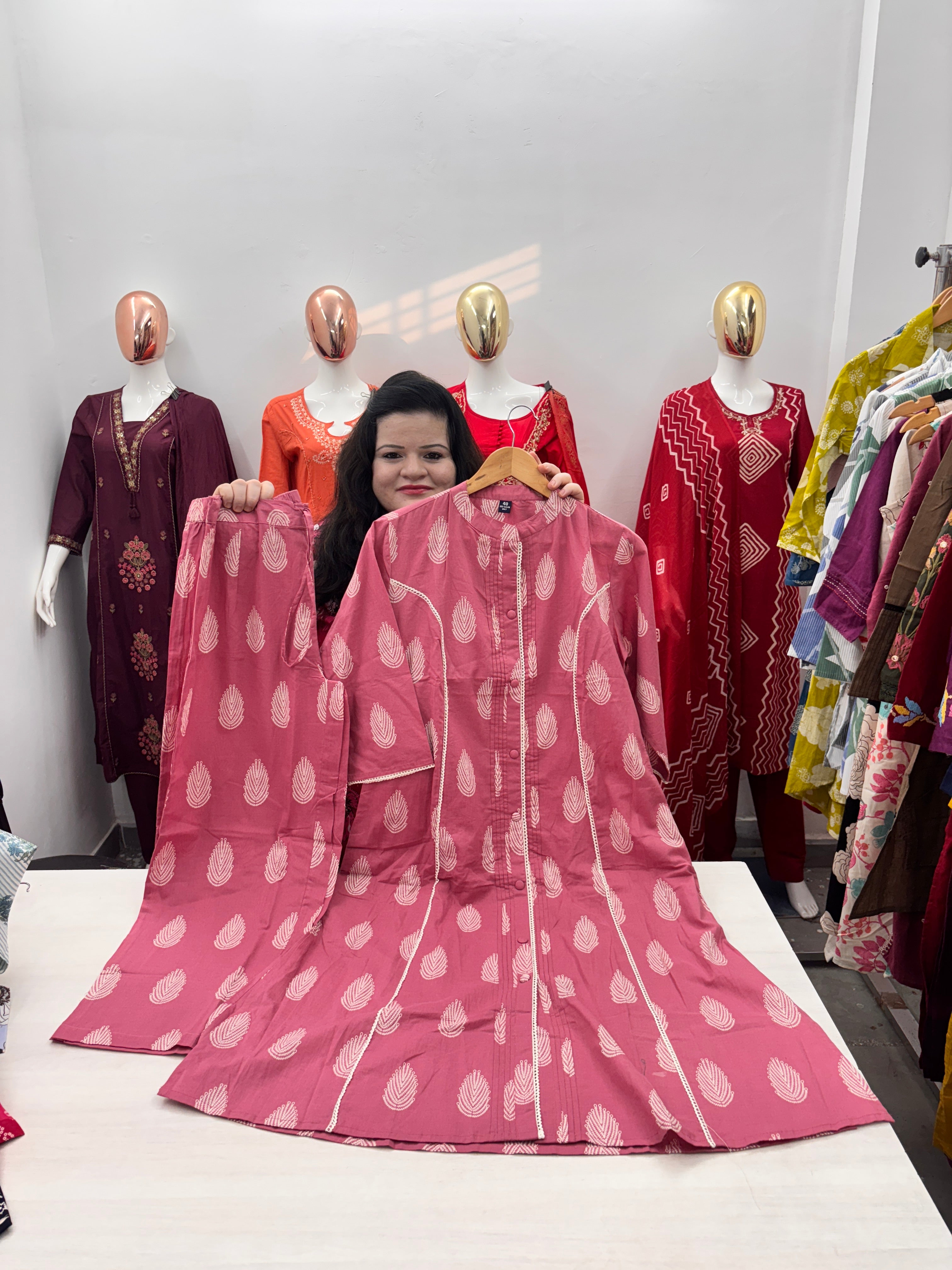 cambric cotton coord set with Pintex work in front kurta