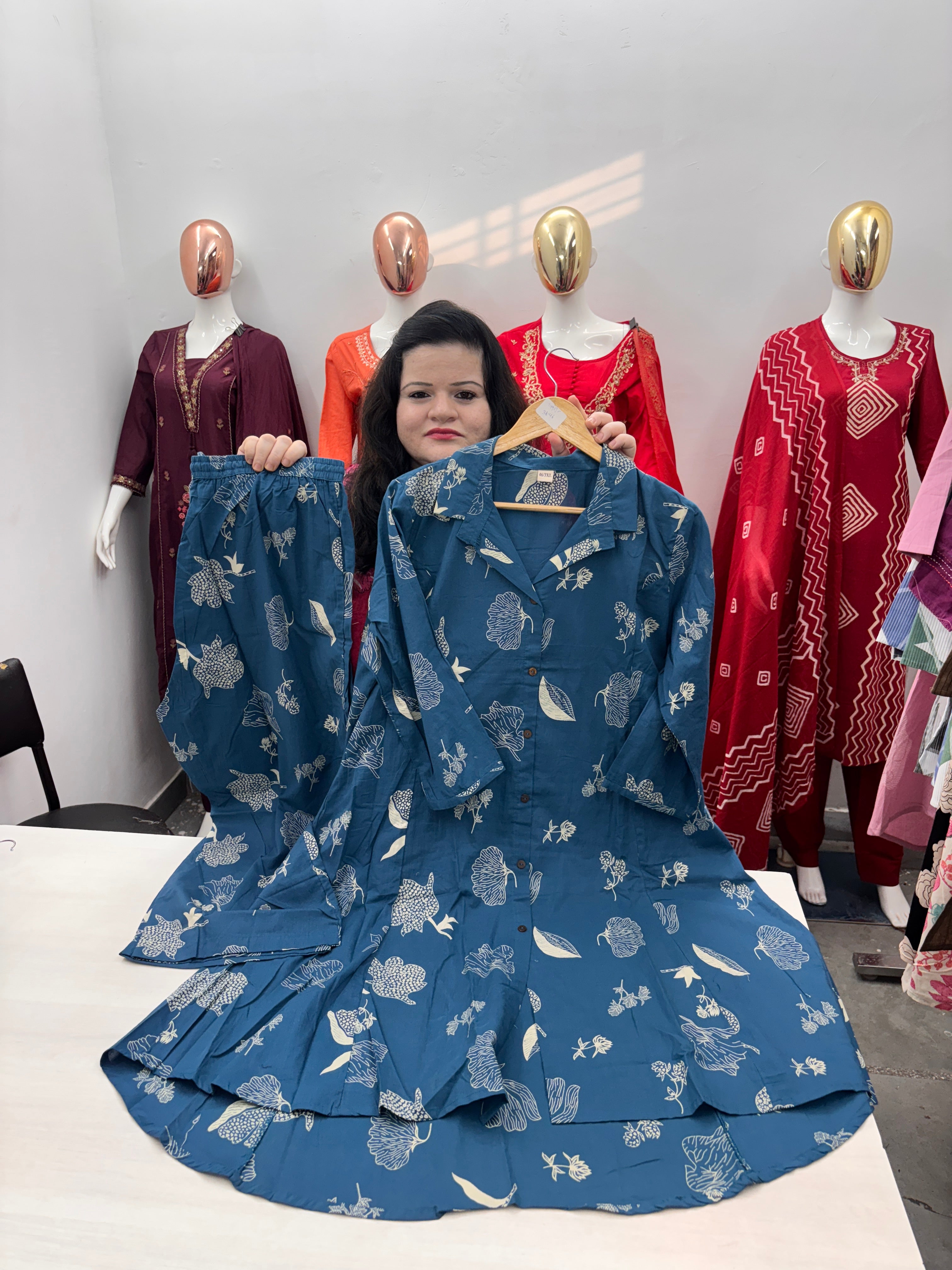 cambric cotton coord set with shirt collar neck