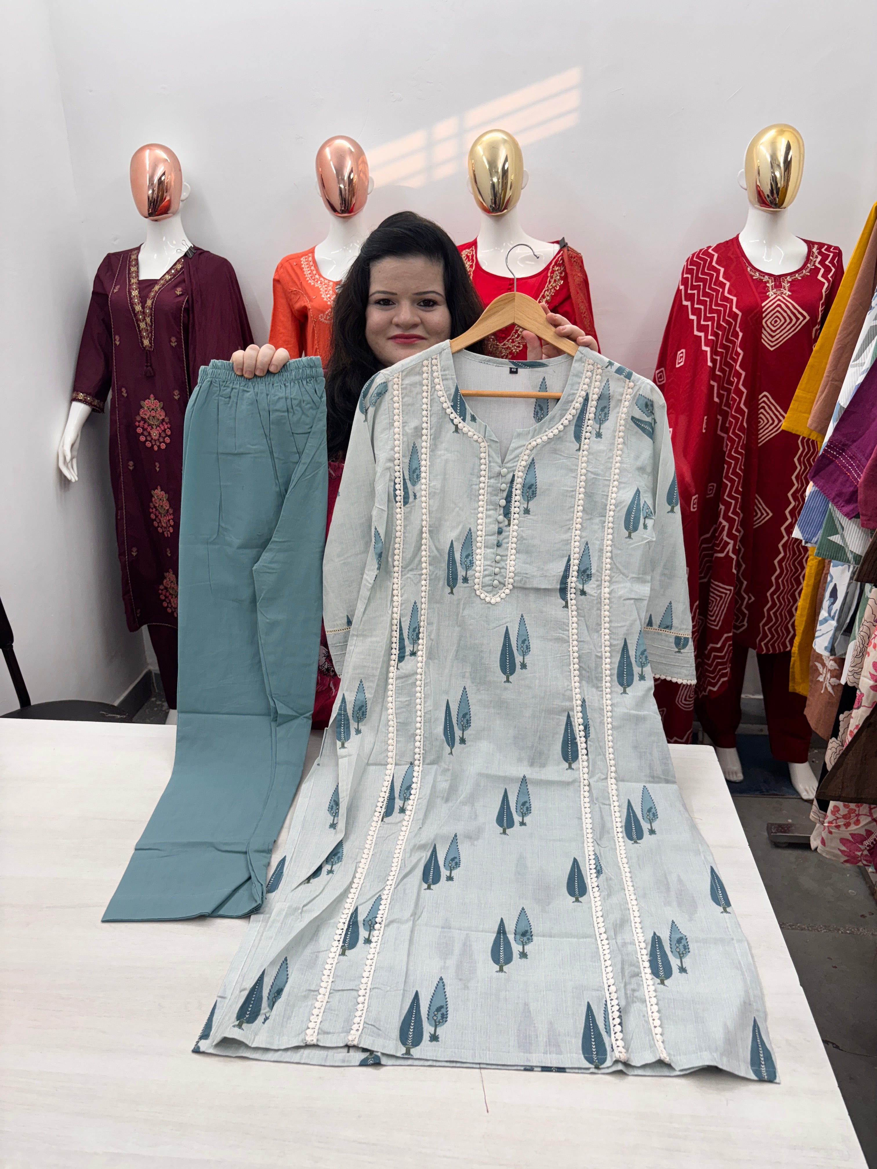 Round neck cotton coord set