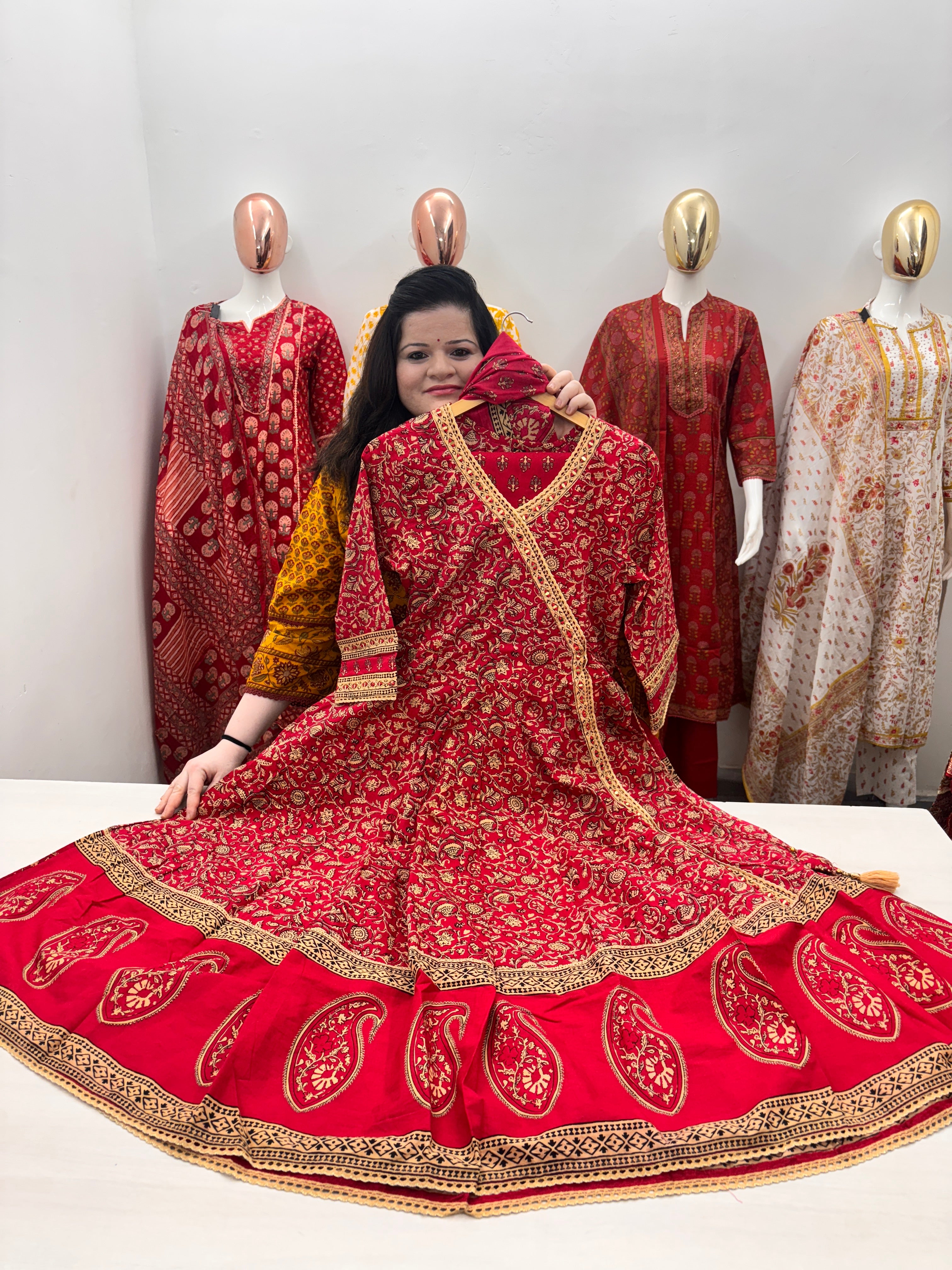 Cotton Anarkali Kurta set with handwork