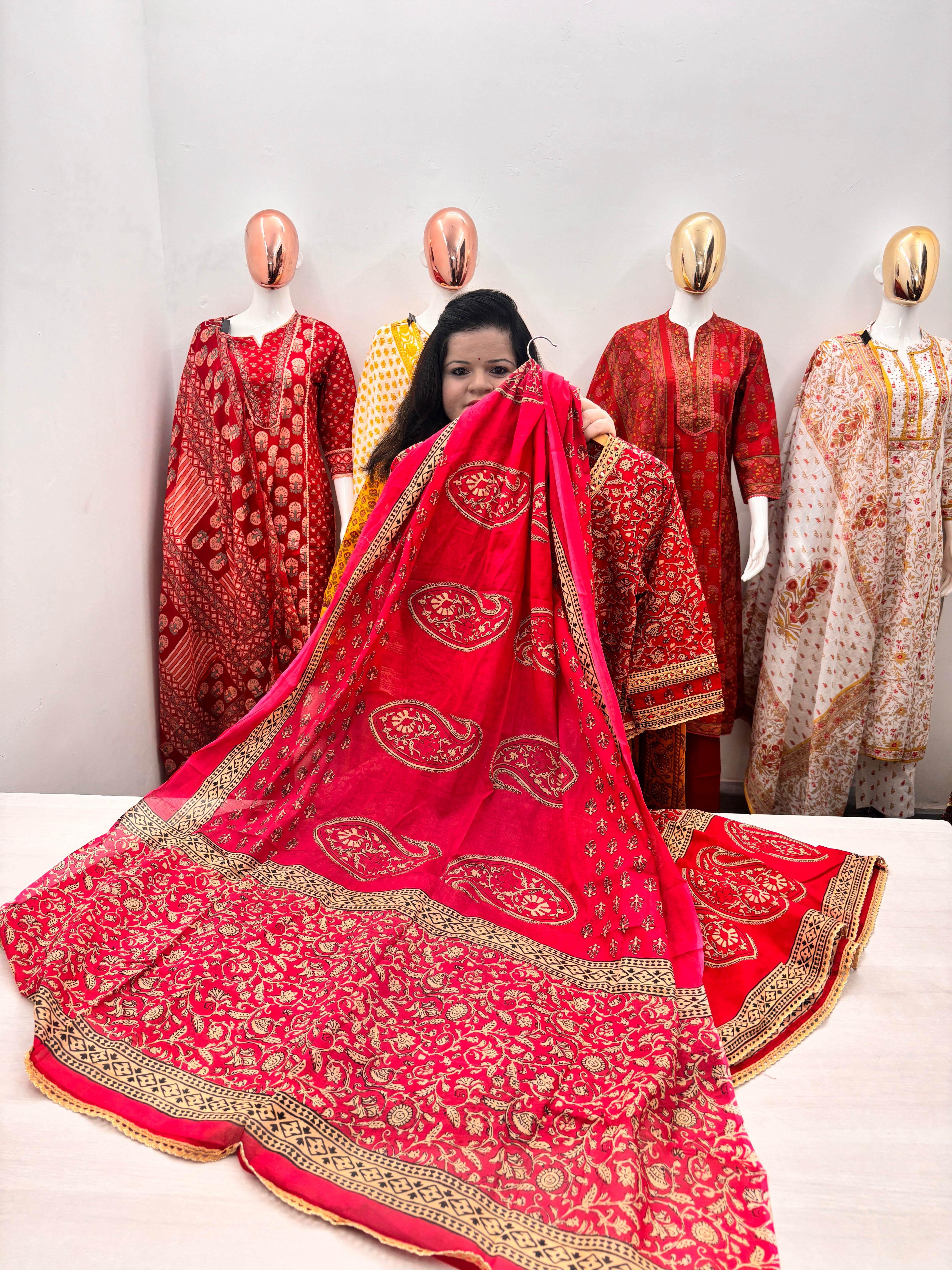 Cotton Anarkali Kurta set with handwork