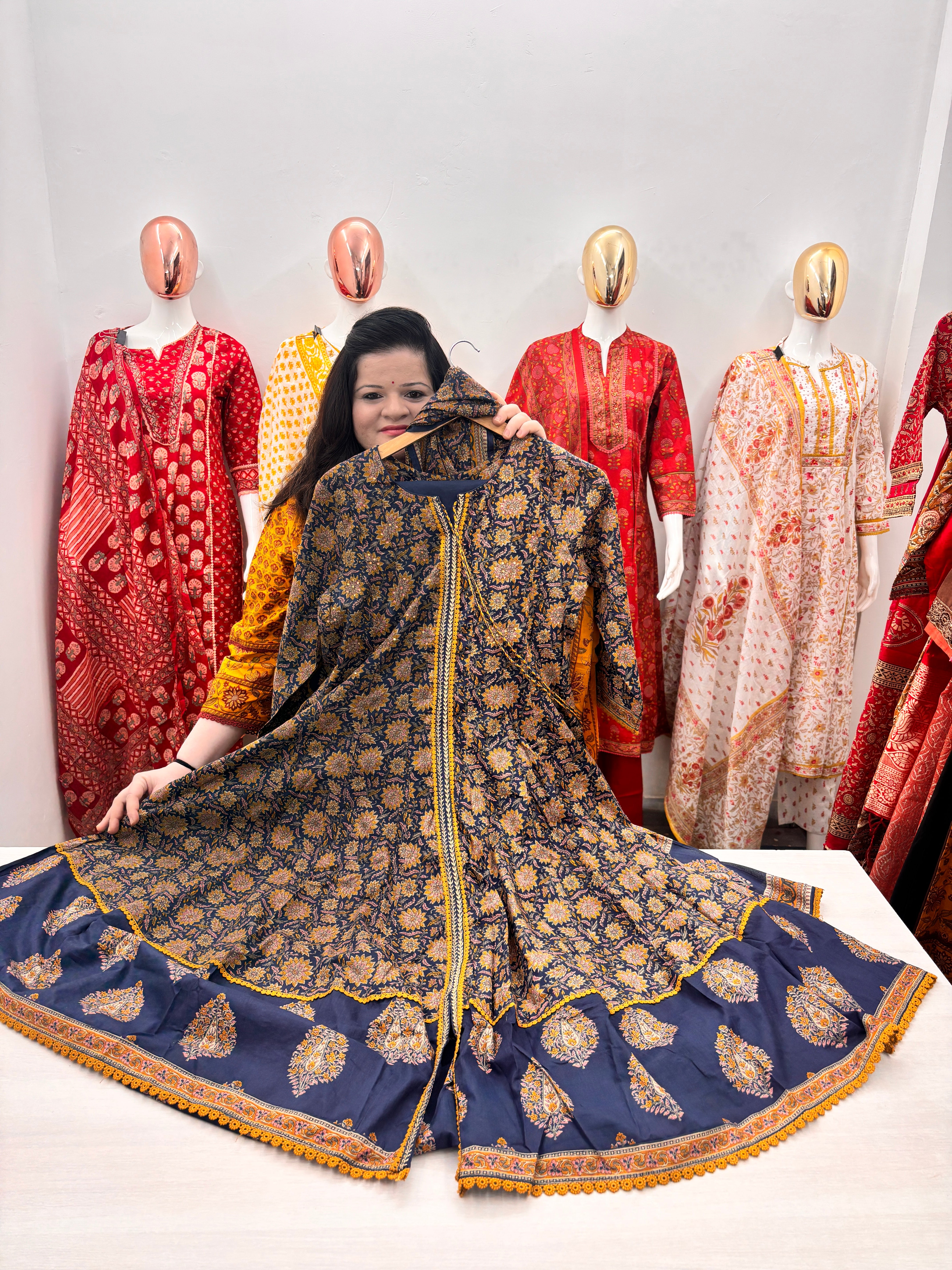 Cotton Anarkali Kurta set with handwork