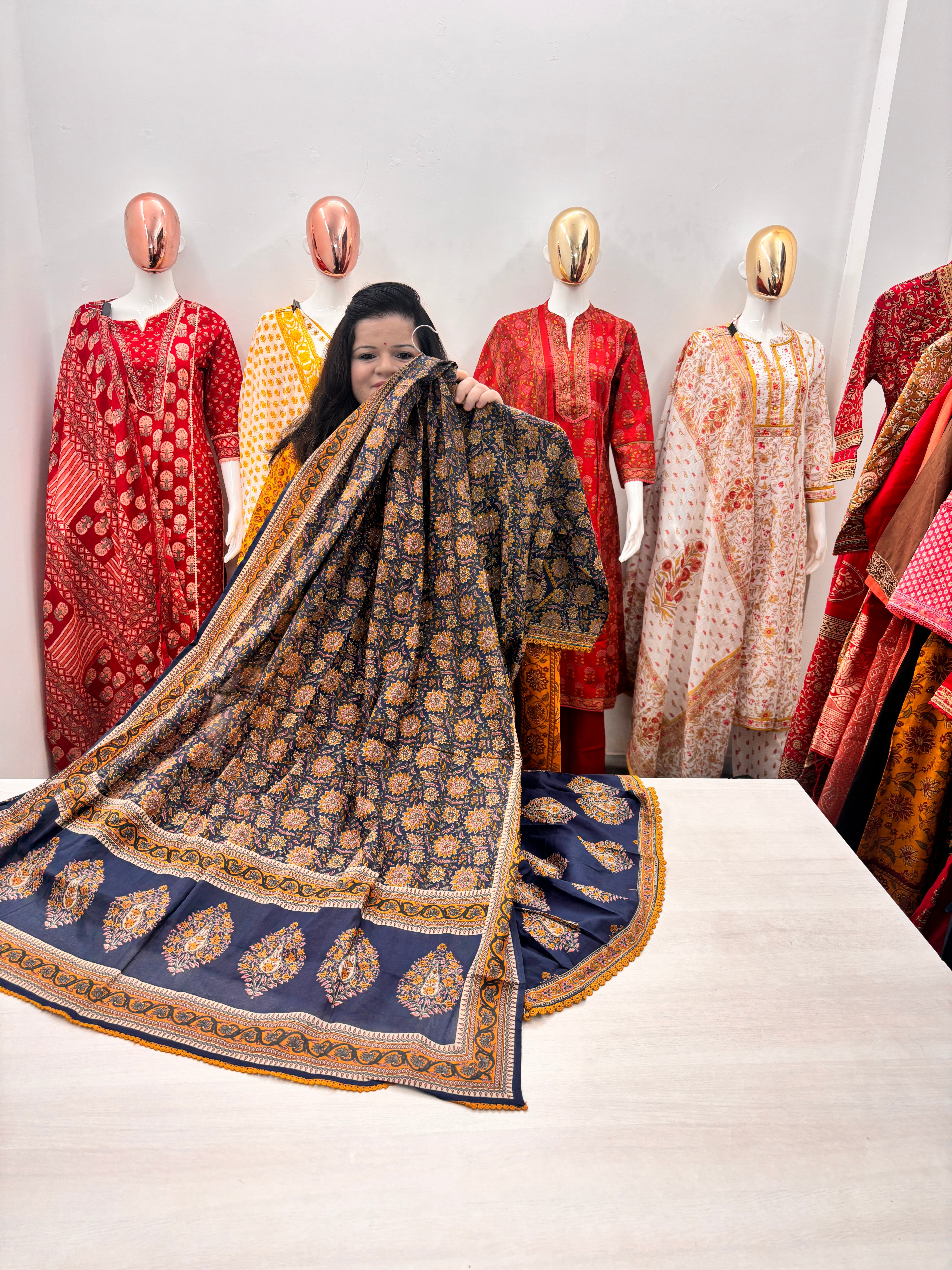 Cotton Anarkali Kurta set with handwork