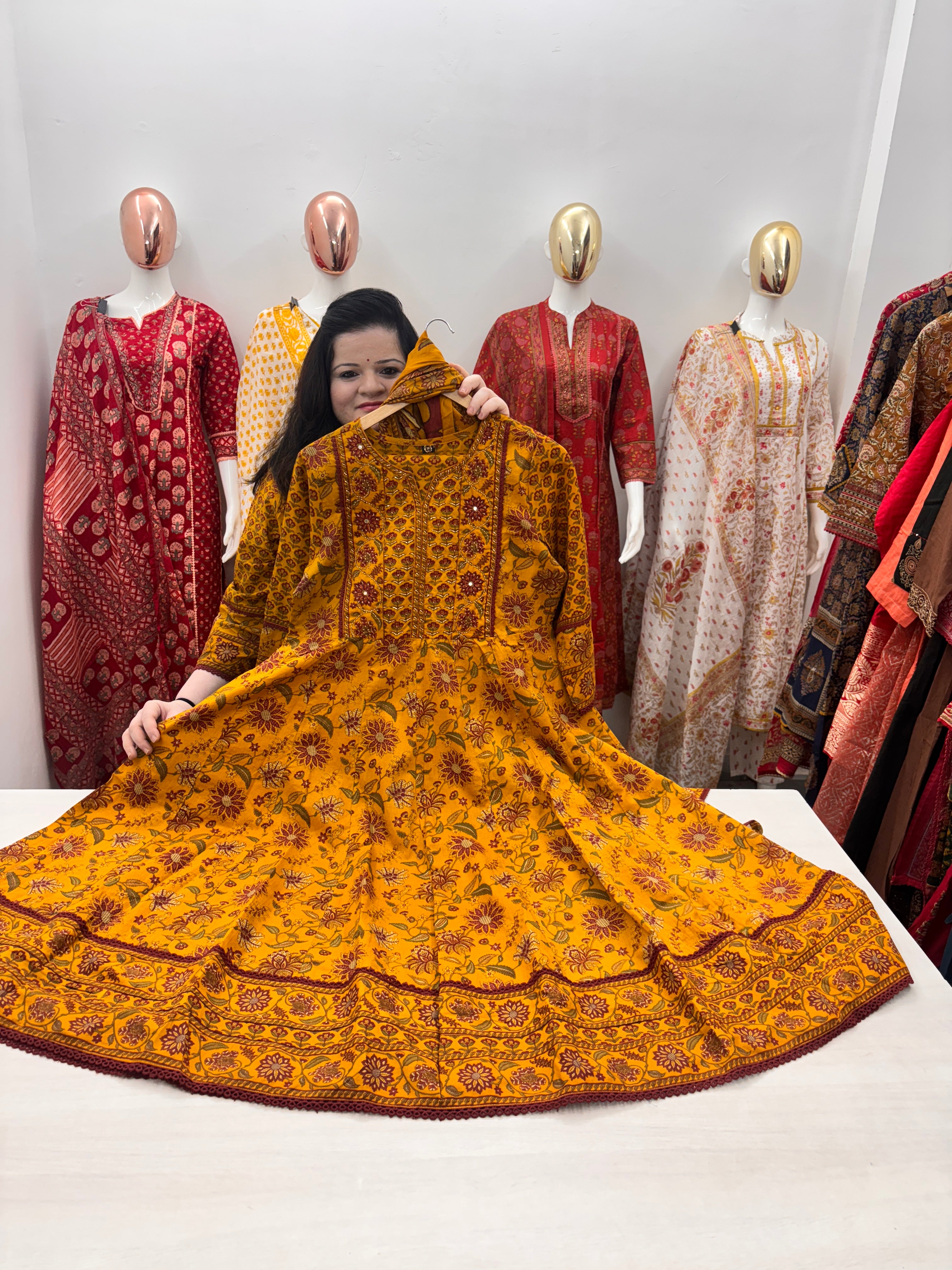 Cotton Anarkali Kurta set with handwork