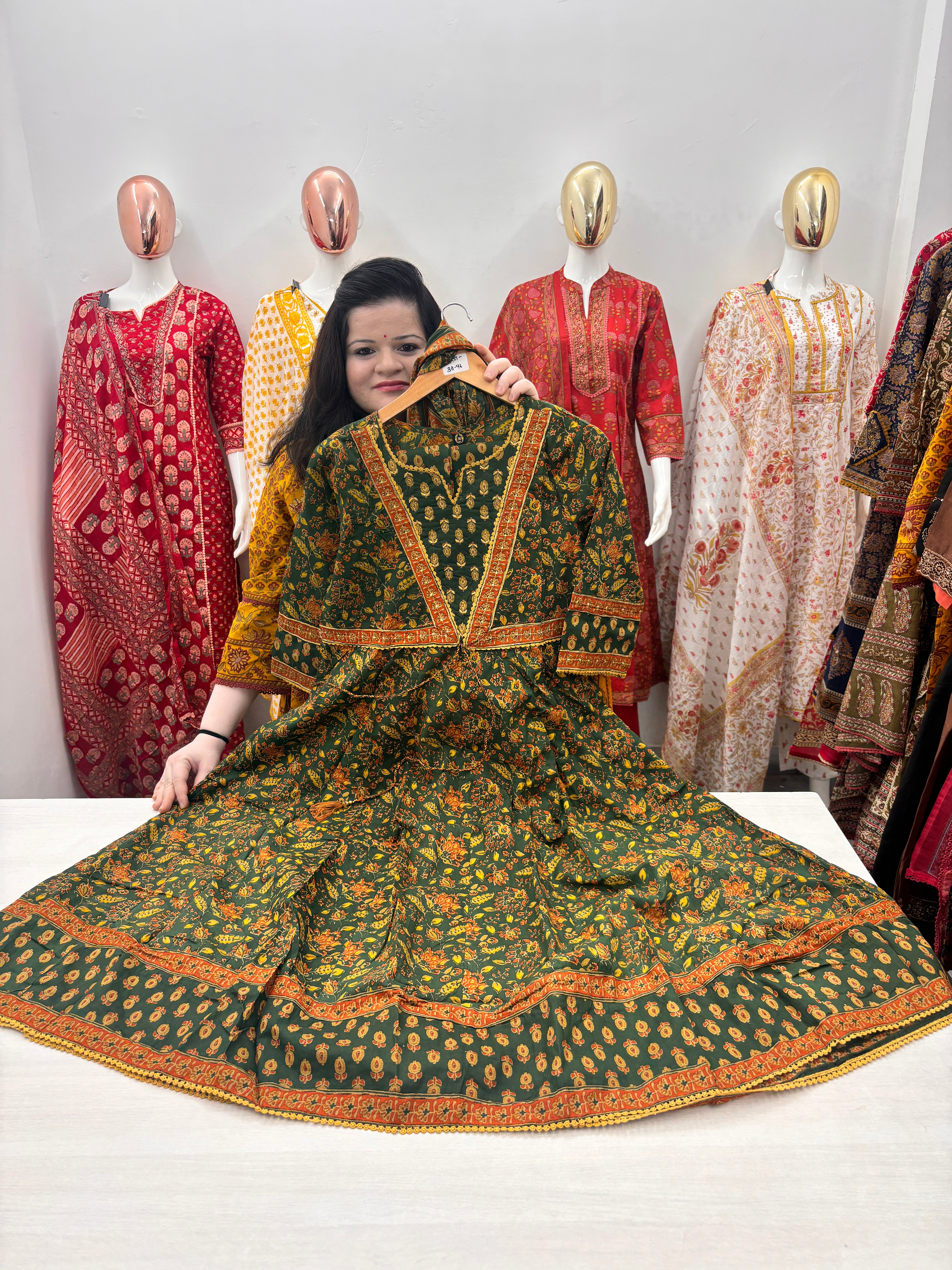 Cotton Anarkali Kurta set with handwork and handwork