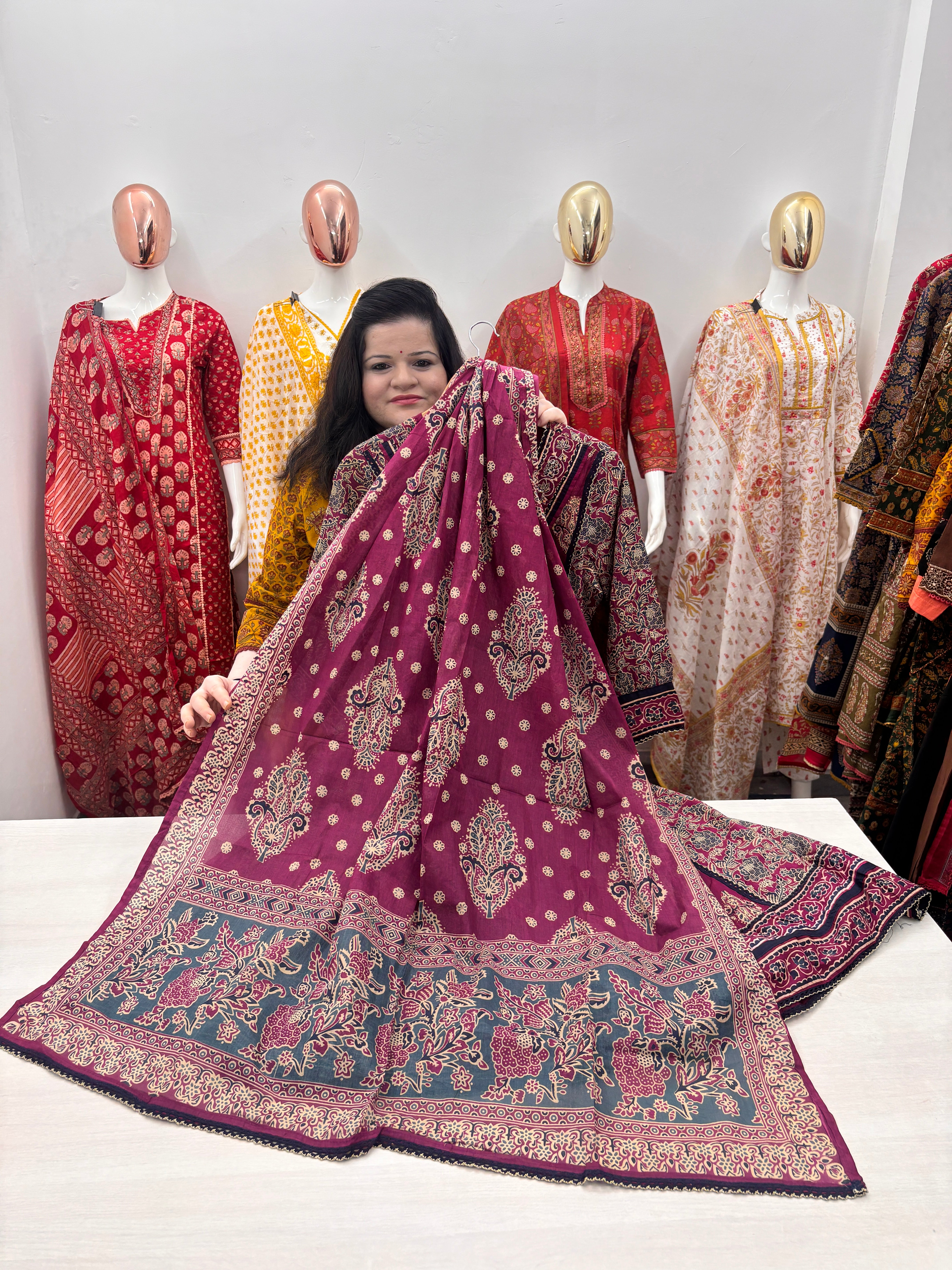 Cotton Anarkali Kurta set with handwork