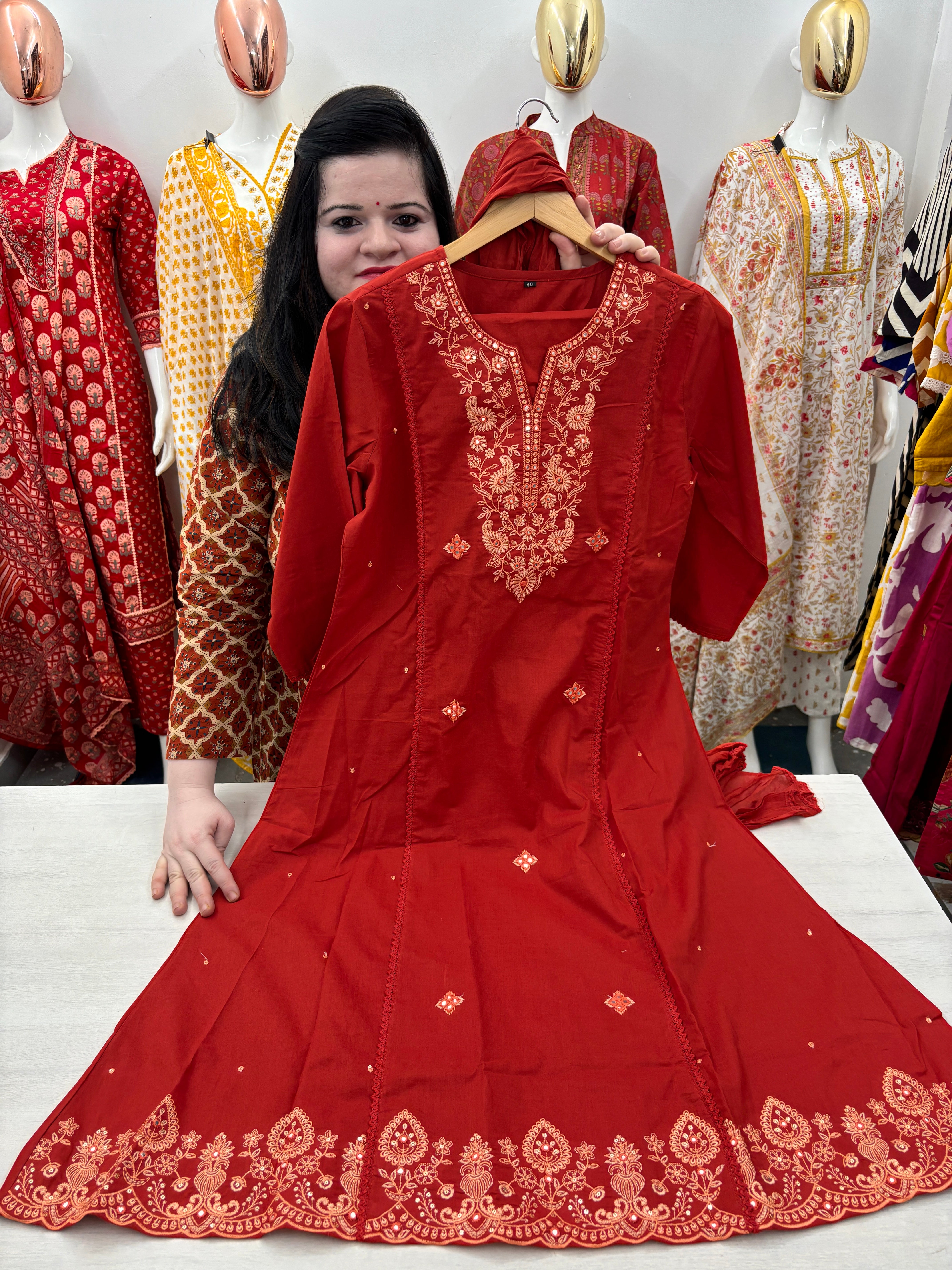 Cotton embroidery kurta dupatta set