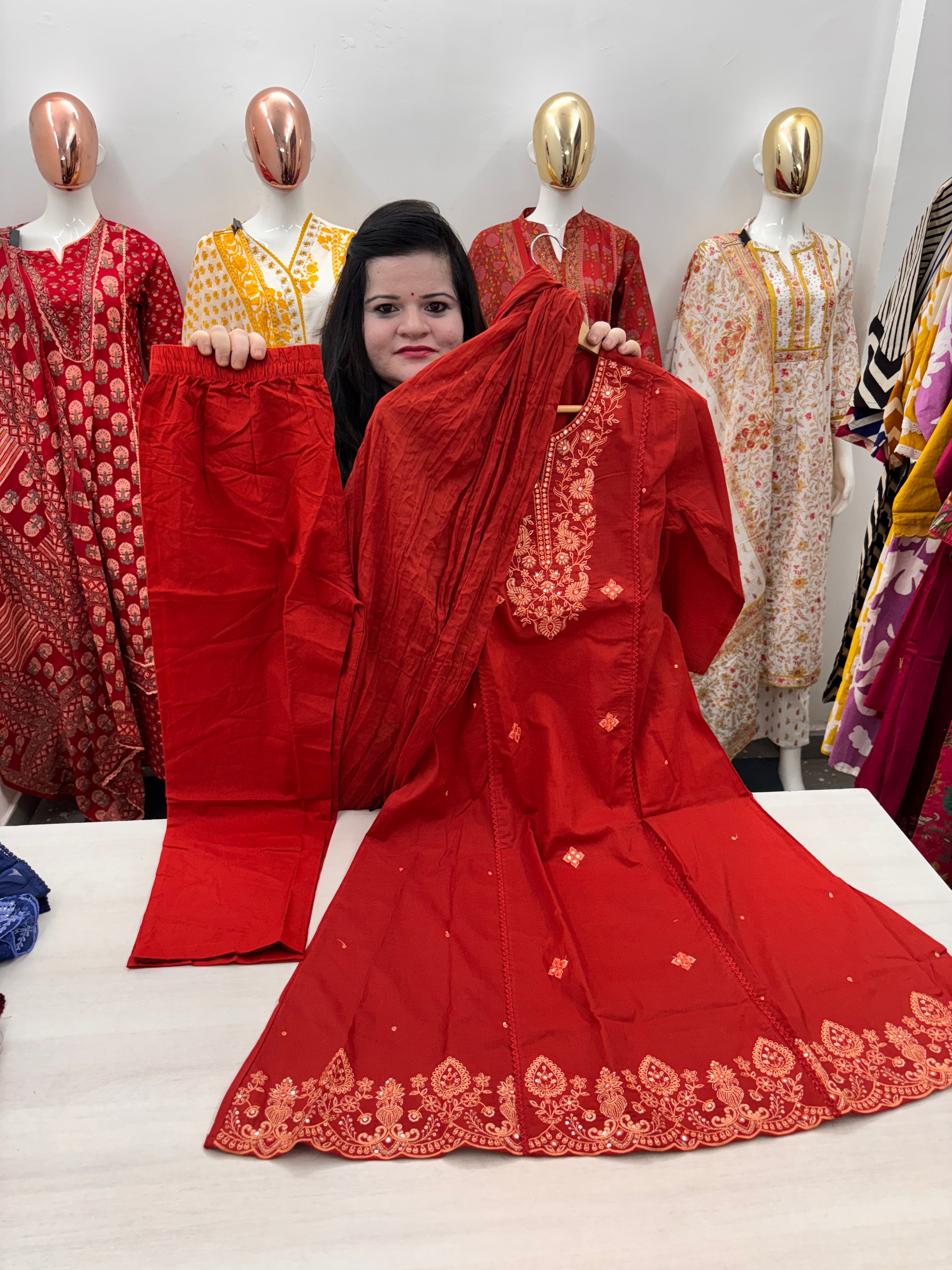 Cotton embroidery kurta dupatta set