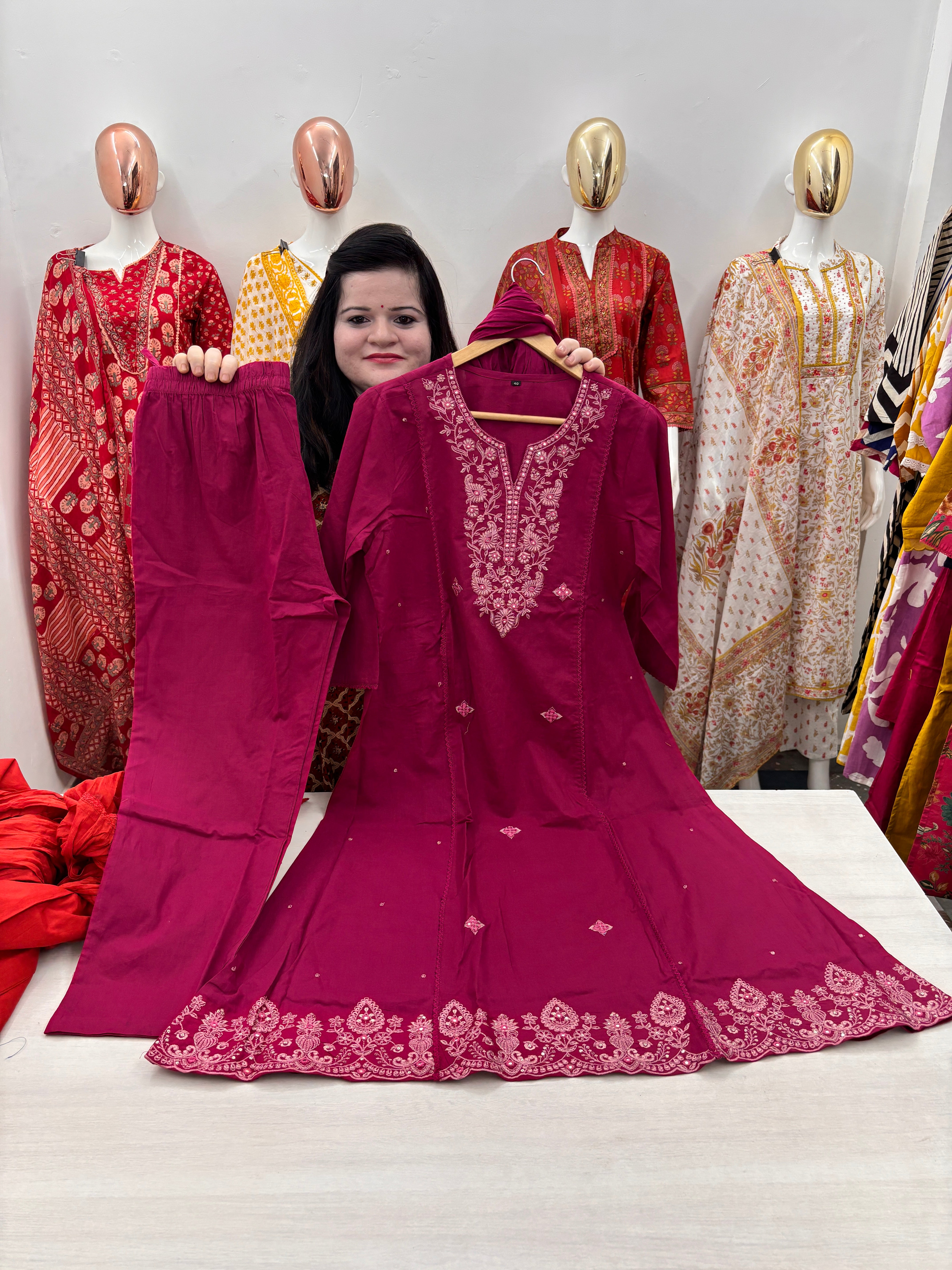 Cotton embroidery kurta dupatta set