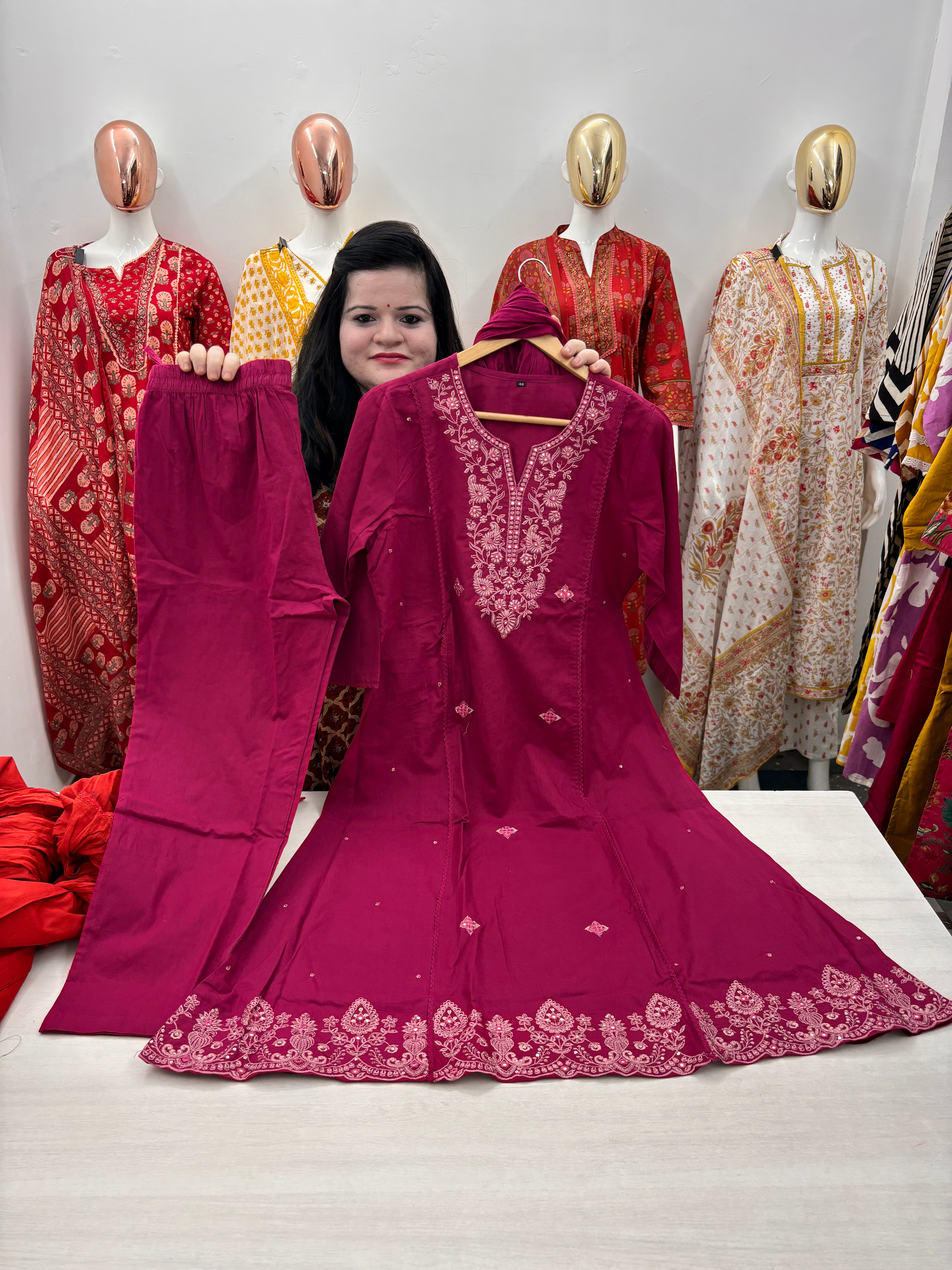 Cotton embroidery kurta dupatta set