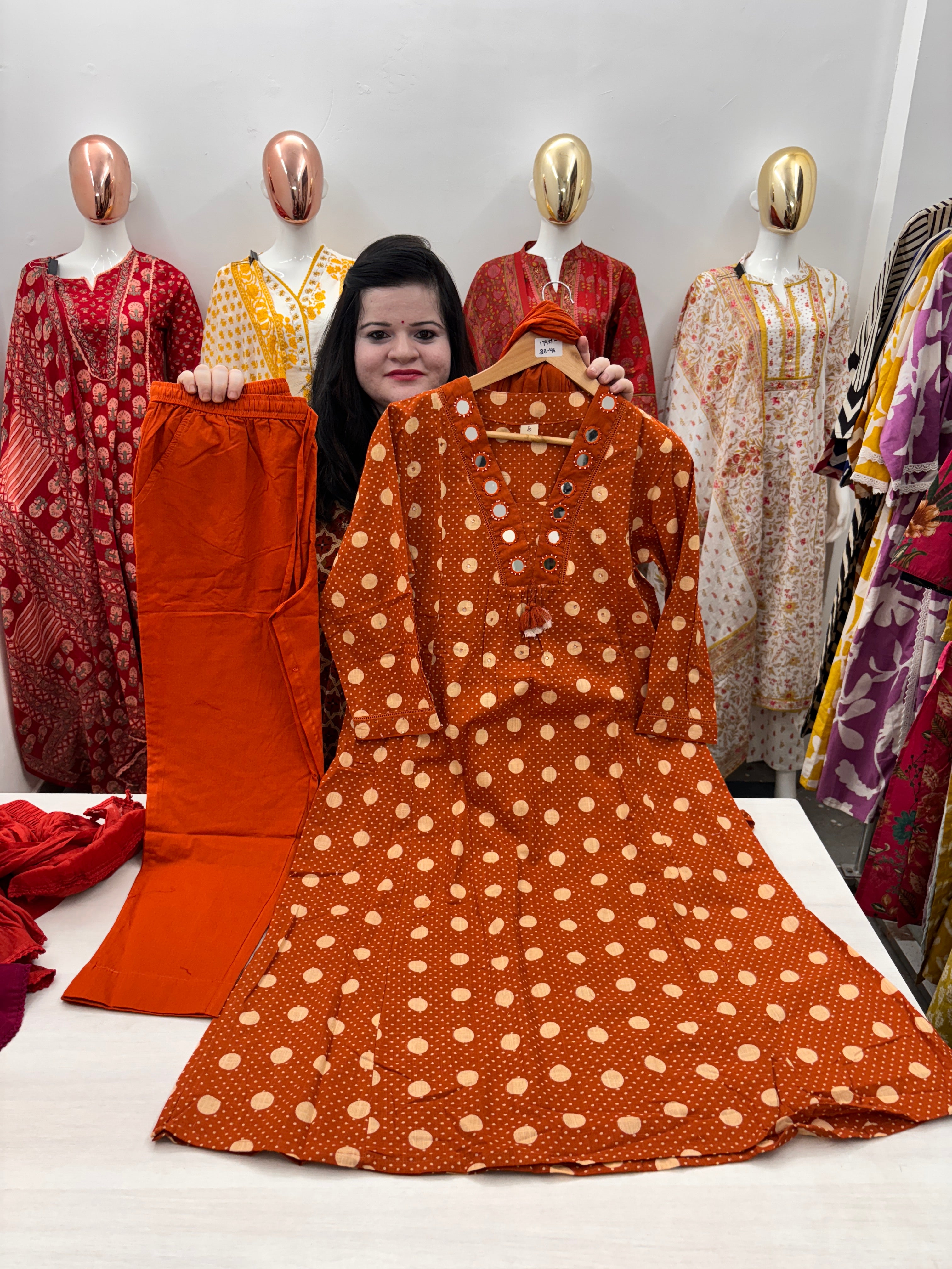 mirror work with embroidery cotton dupatta set