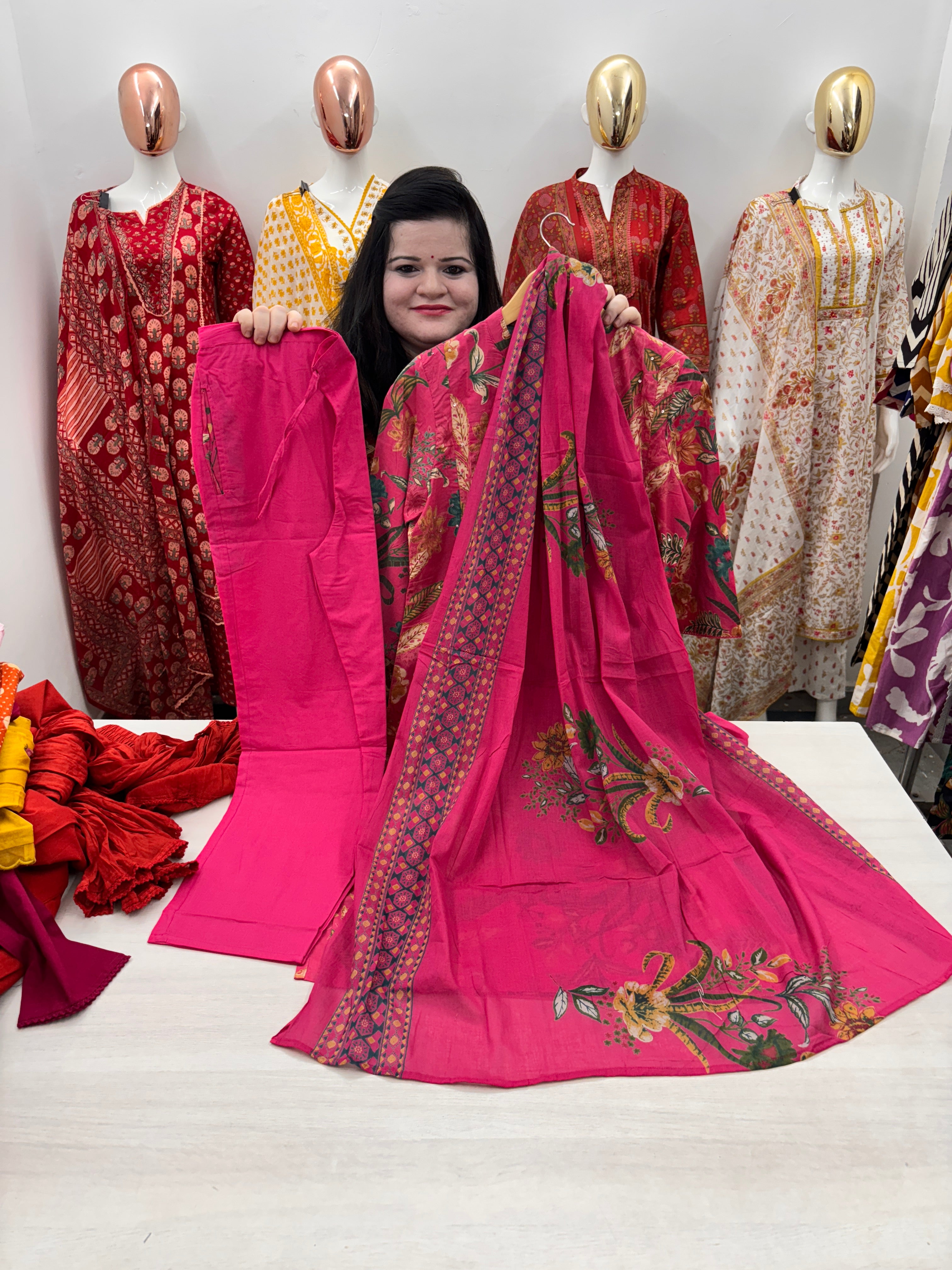 Cotton anngrakha pattern kurta dupatta set