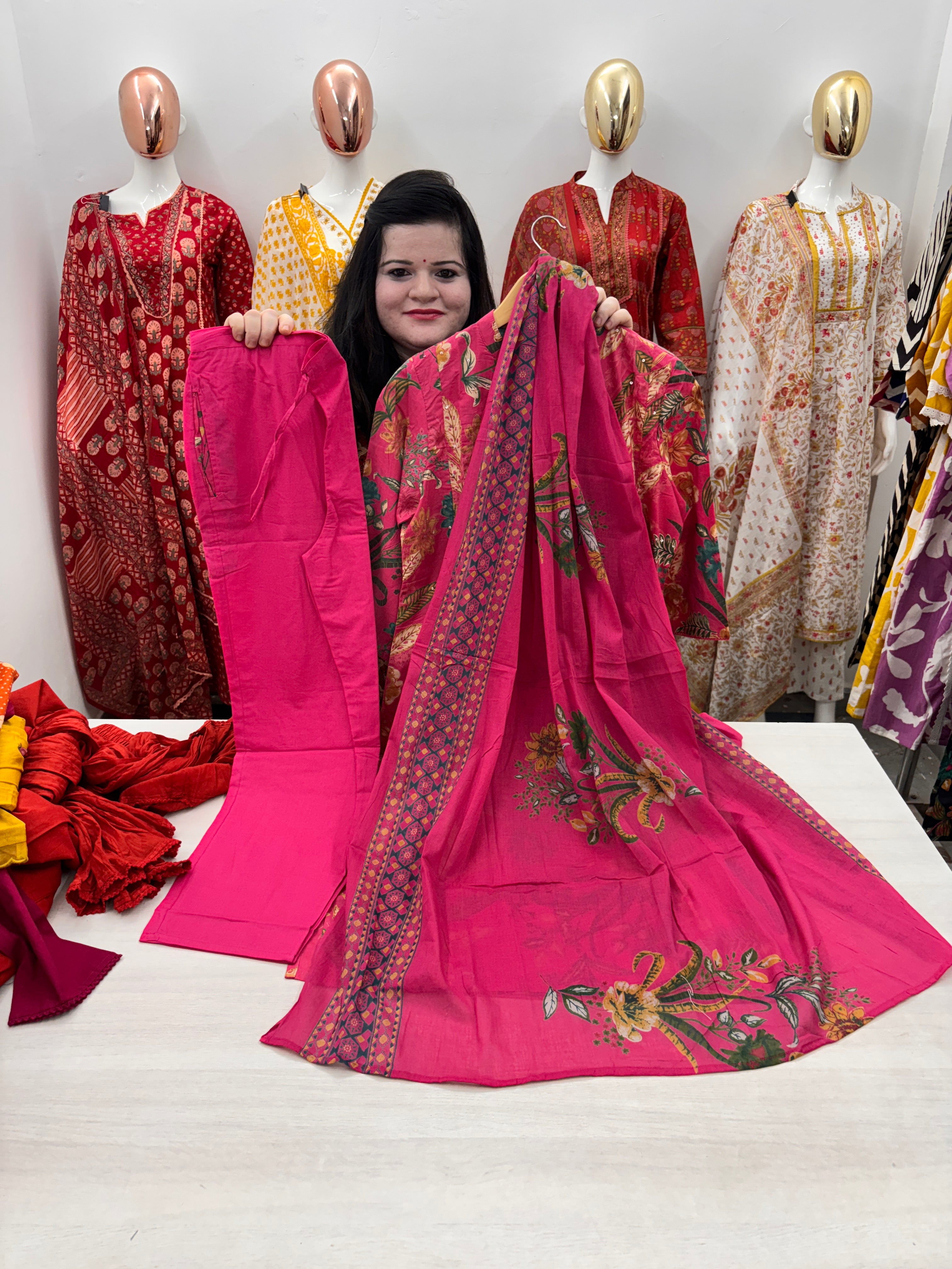 Cotton anngrakha pattern kurta dupatta set