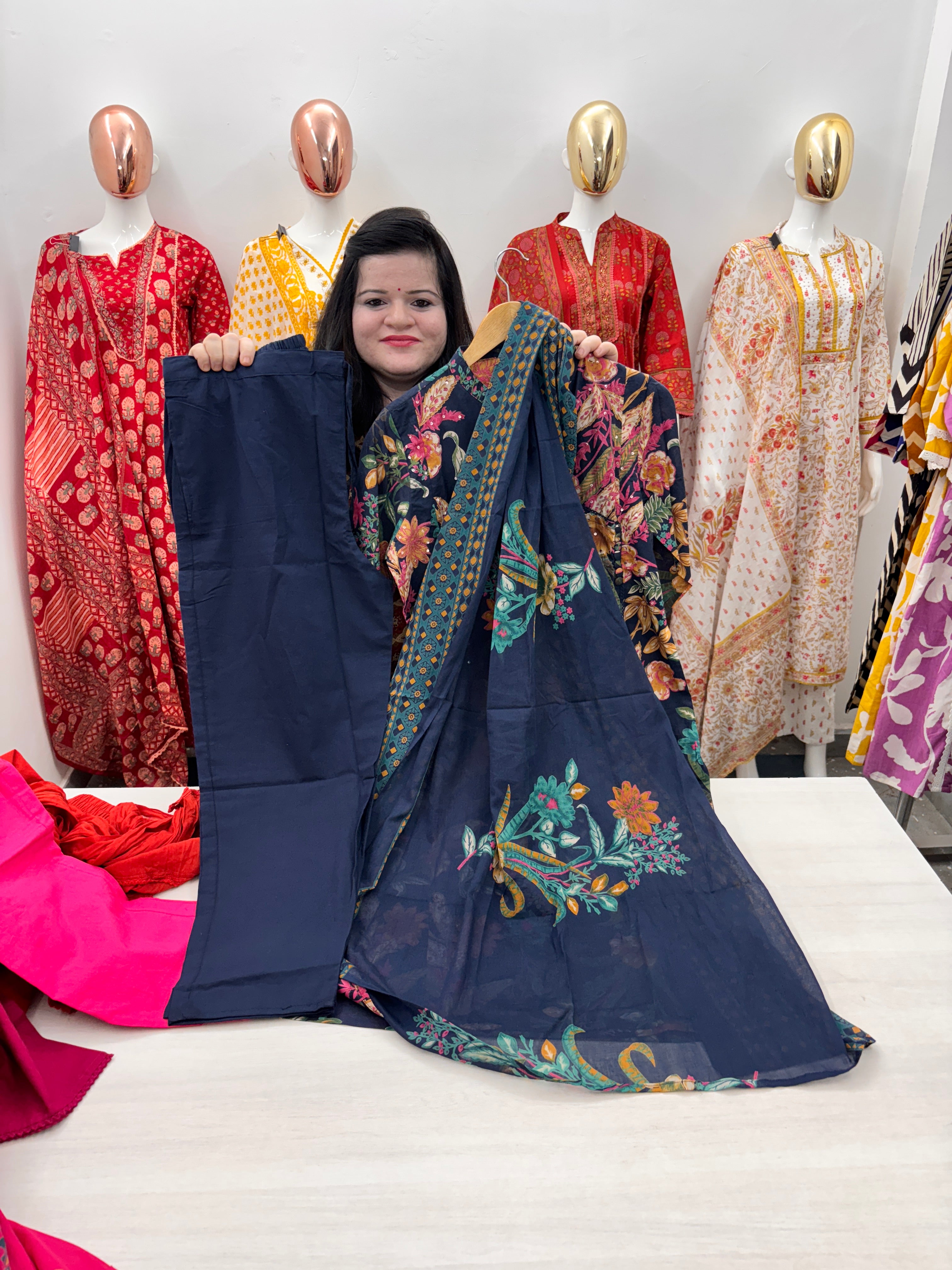 Cotton anngrakha pattern kurta dupatta set