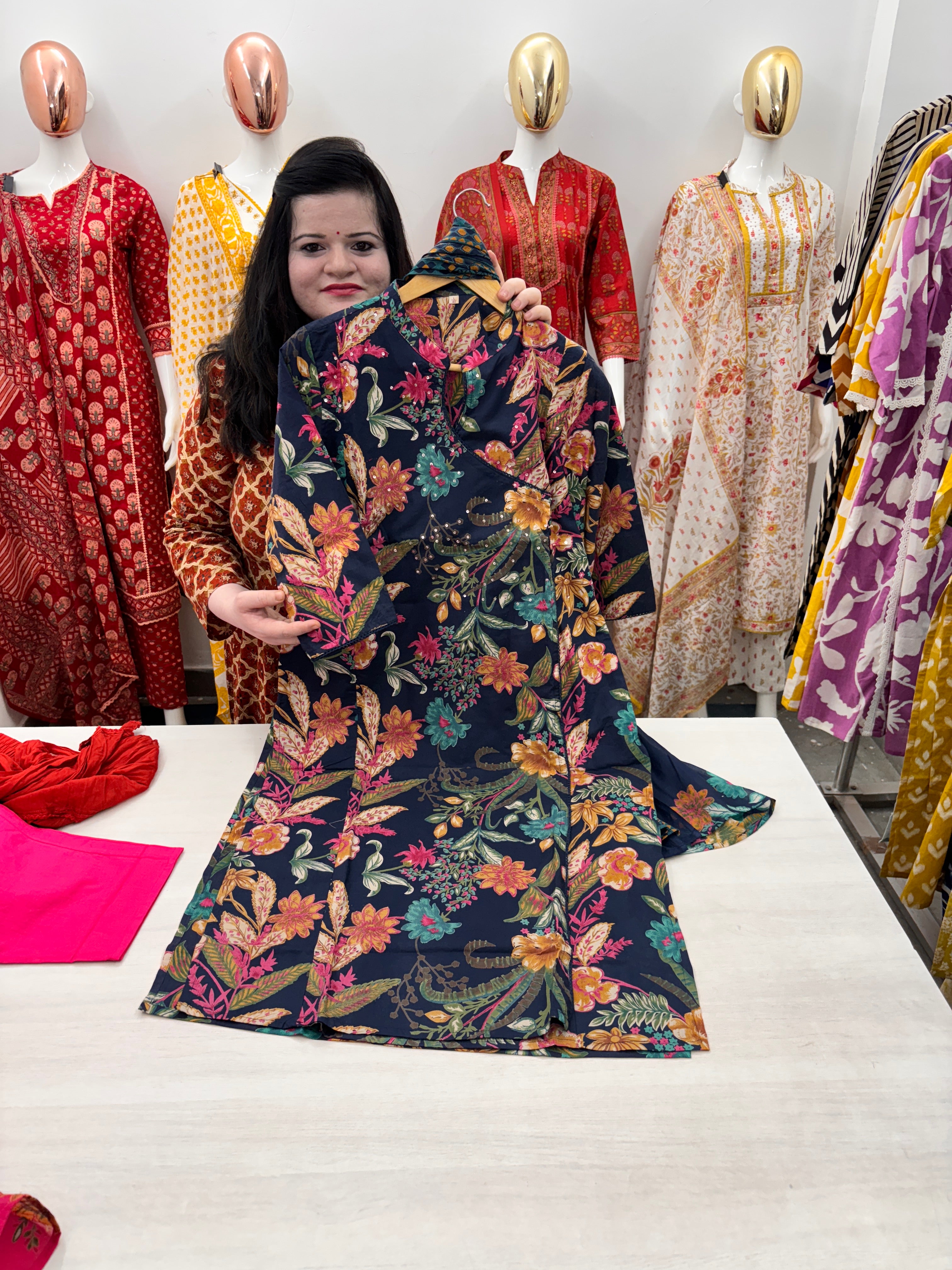 Cotton anngrakha pattern kurta dupatta set