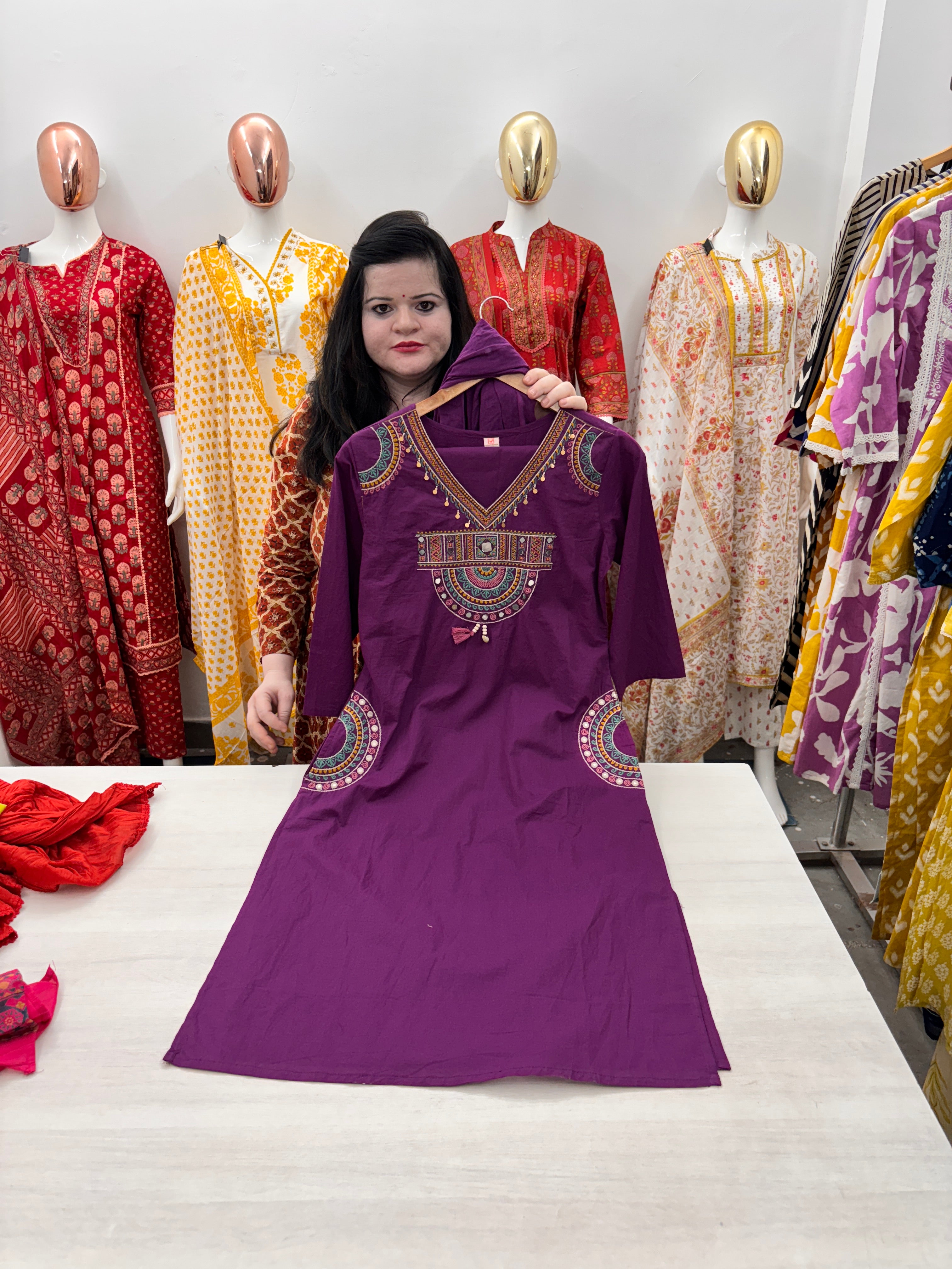 Designer cotton heavy neck work dupatta set