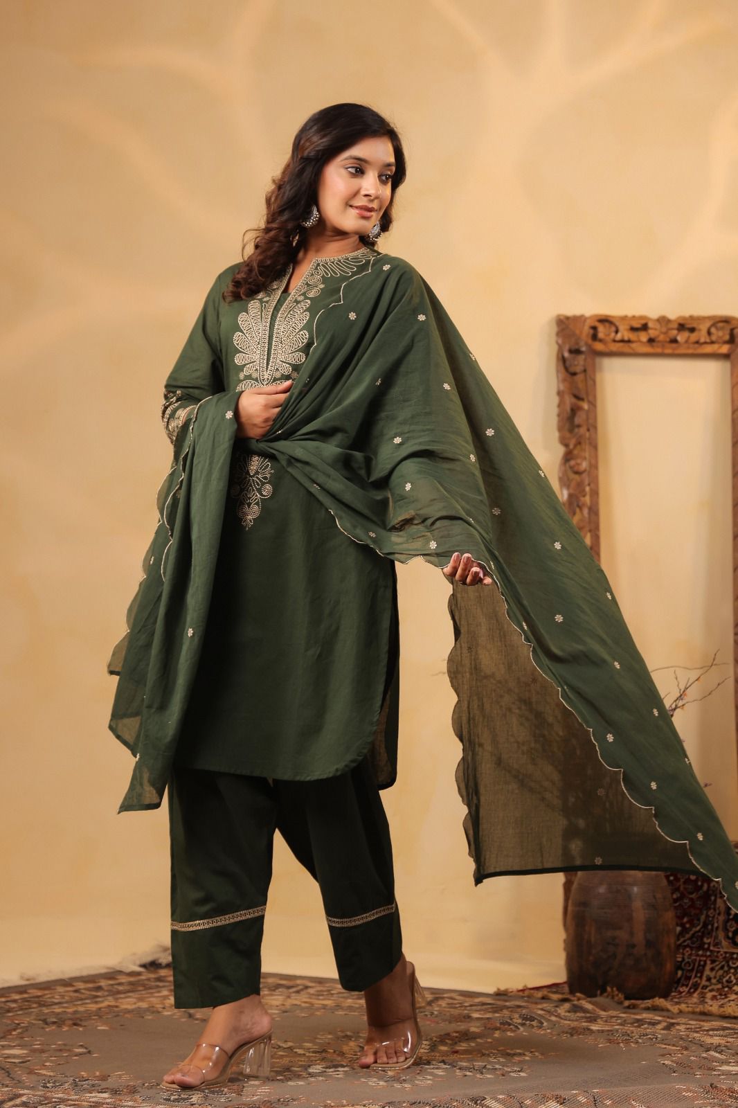 Jaipuri cotton embroidery dupatta set