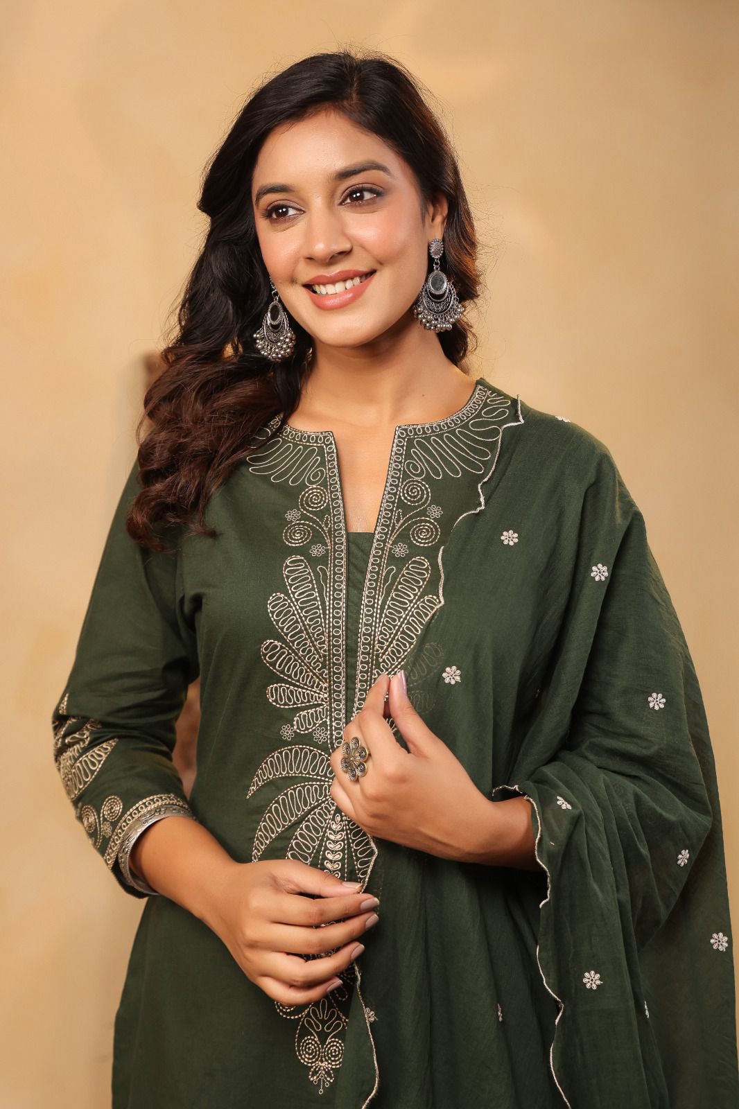 Jaipuri cotton embroidery dupatta set
