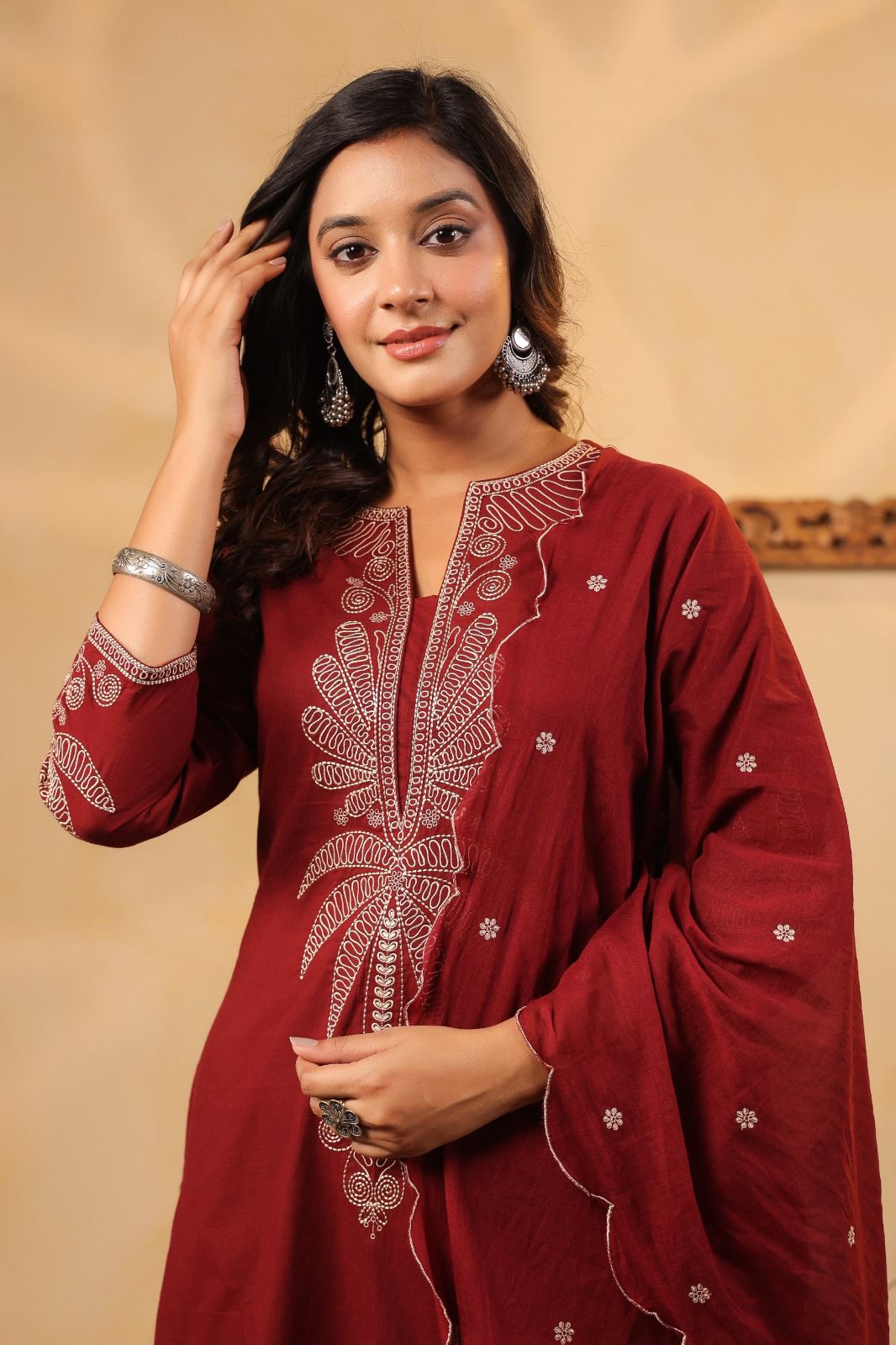 Jaipuri cotton embroidery dupatta set