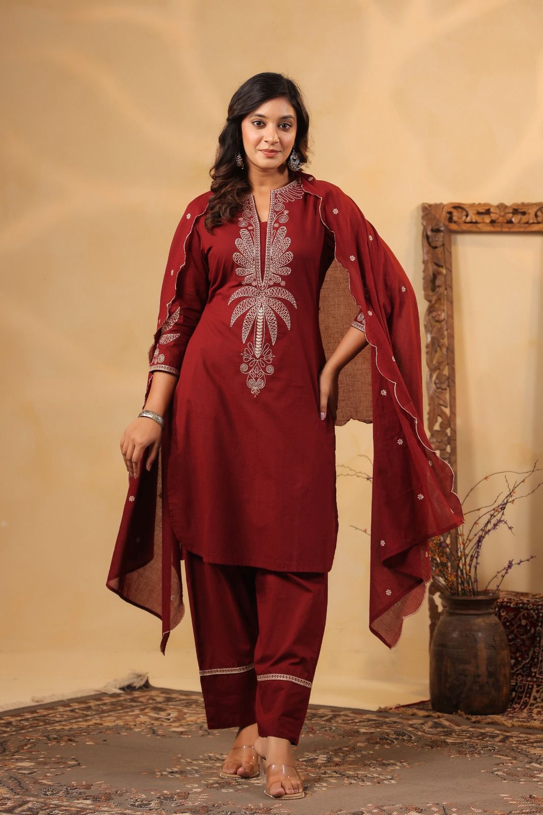 Jaipuri cotton embroidery dupatta set