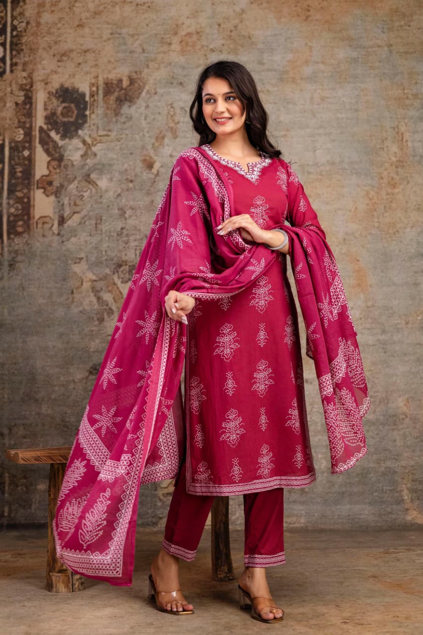 Cambric cotton dupatta set